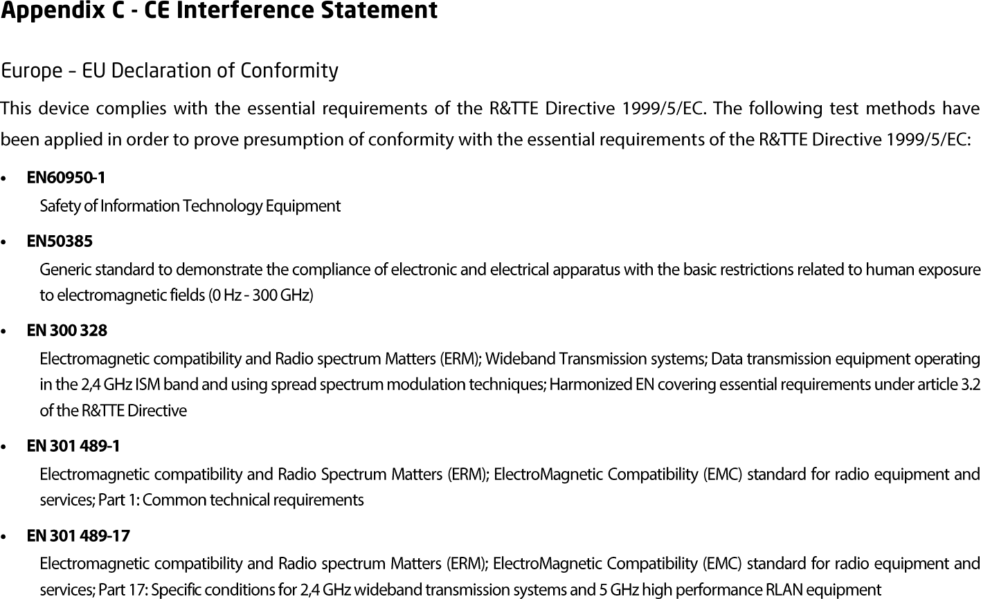 Appendix C - CE Interference Statement Europe – EU Declaration of Conformity 