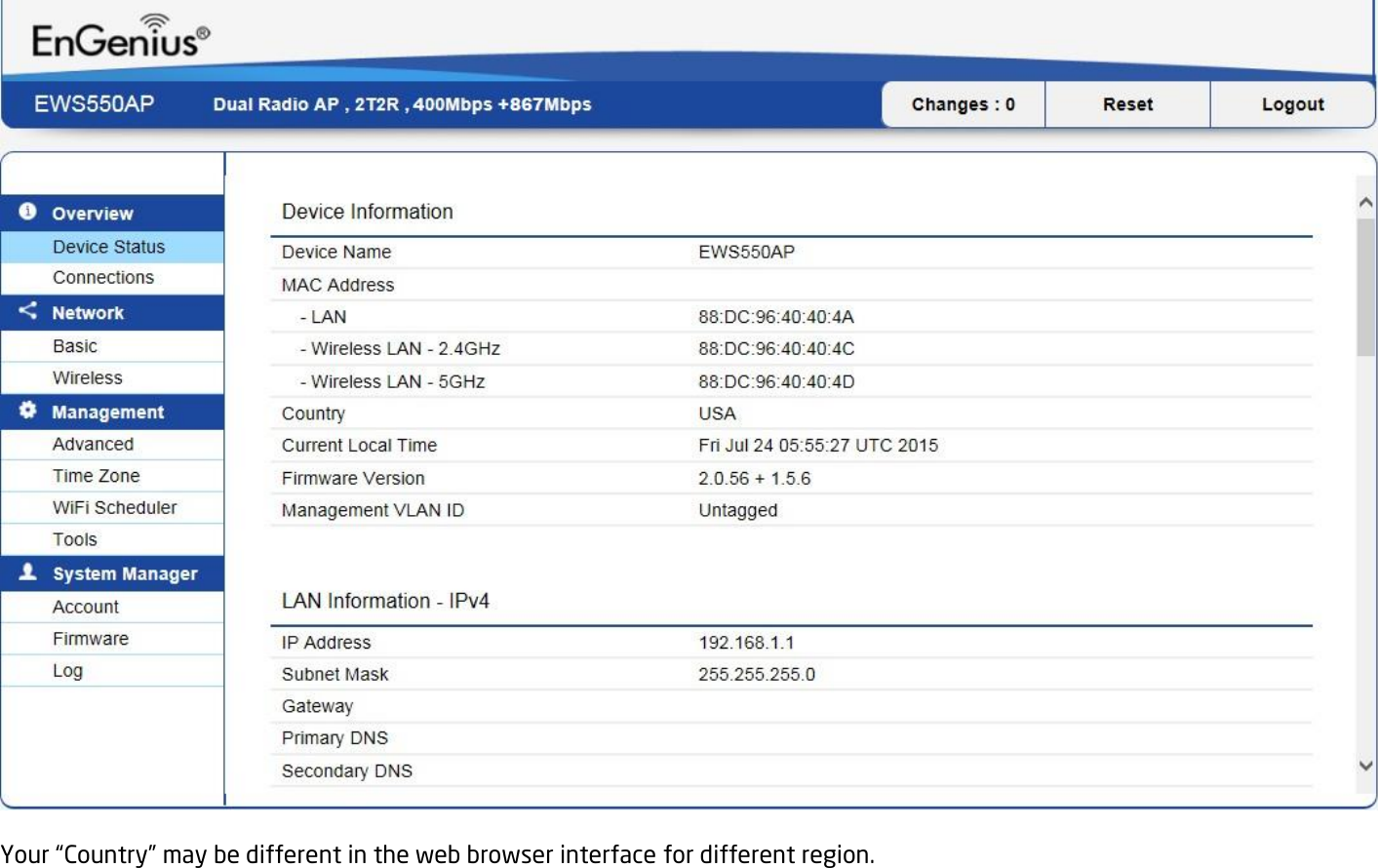  Your “Country” may be different in the web browser interface for different region. 