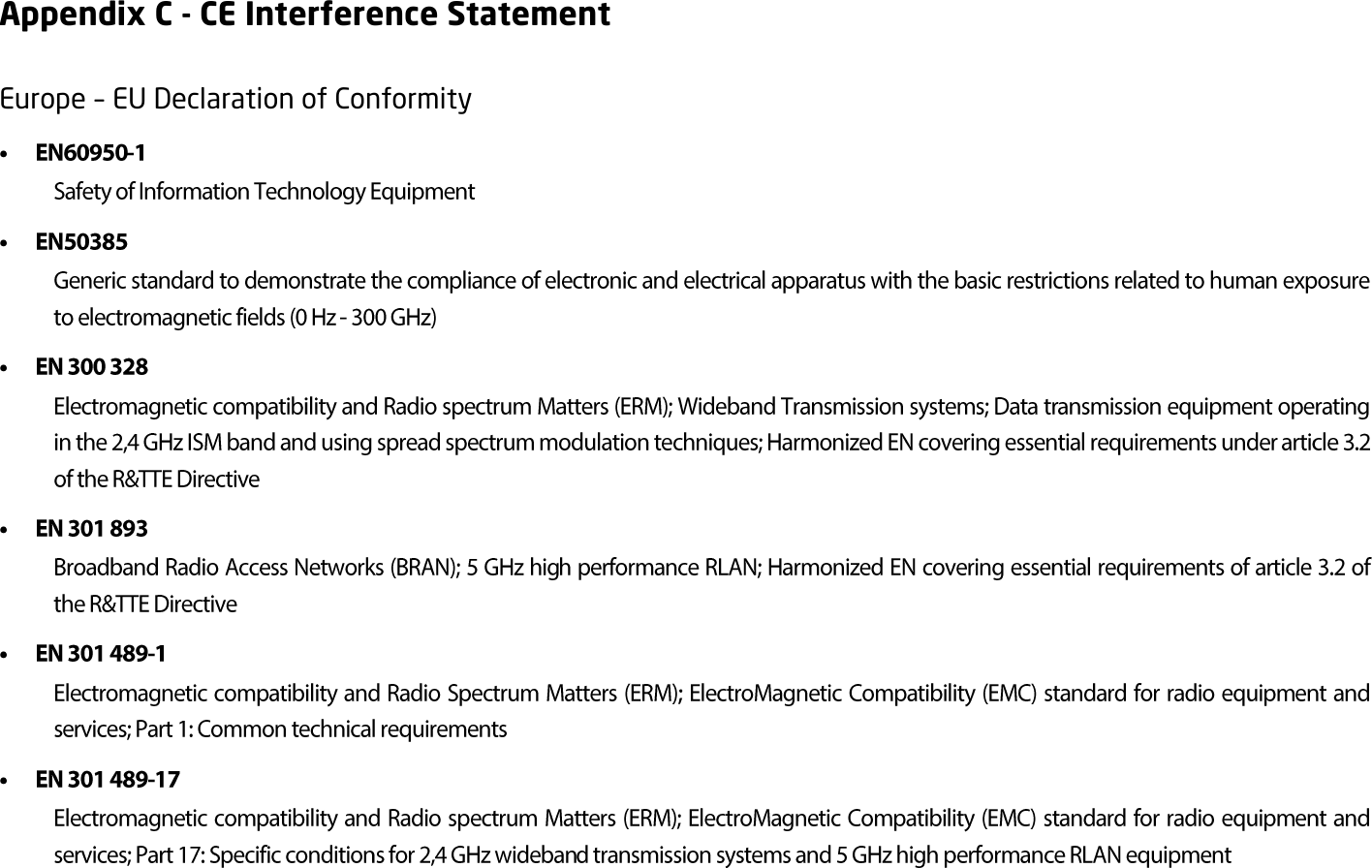 Appendix C - CE Interference Statement Europe – EU Declaration of Conformity 