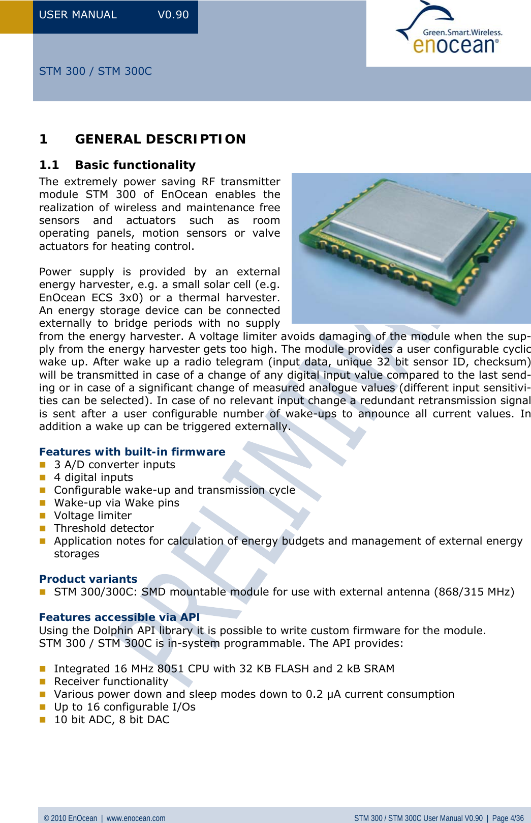 Page 4 of EnOcean STM300C Transceiver Module User Manual STM 300  V0 90wip