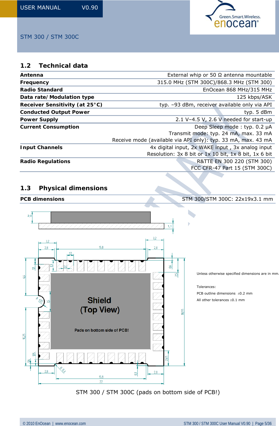 Page 5 of EnOcean STM300C Transceiver Module User Manual STM 300  V0 90wip
