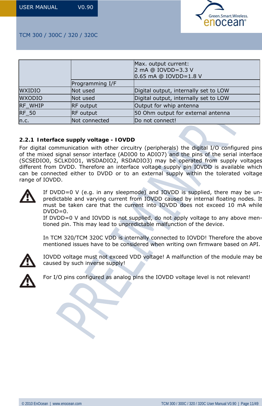 Page 11 of EnOcean TCM320C Transceiver Module User Manual  TCM3xy V0 90wip