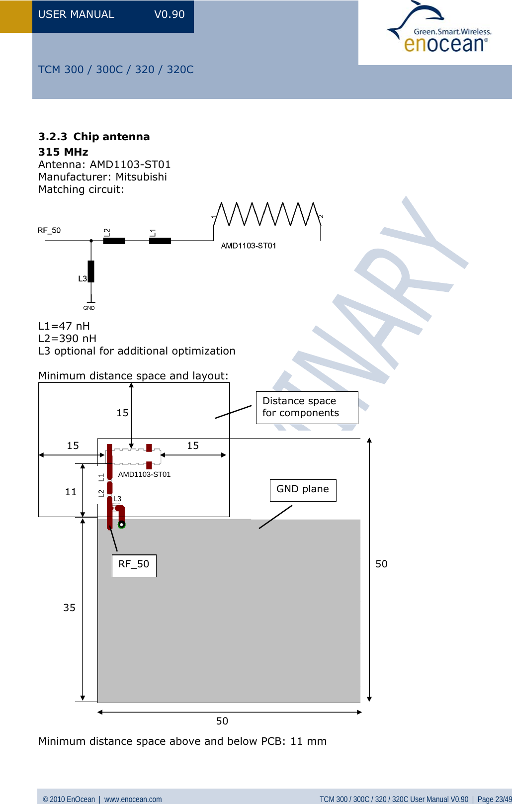 Page 23 of EnOcean TCM320C Transceiver Module User Manual  TCM3xy V0 90wip