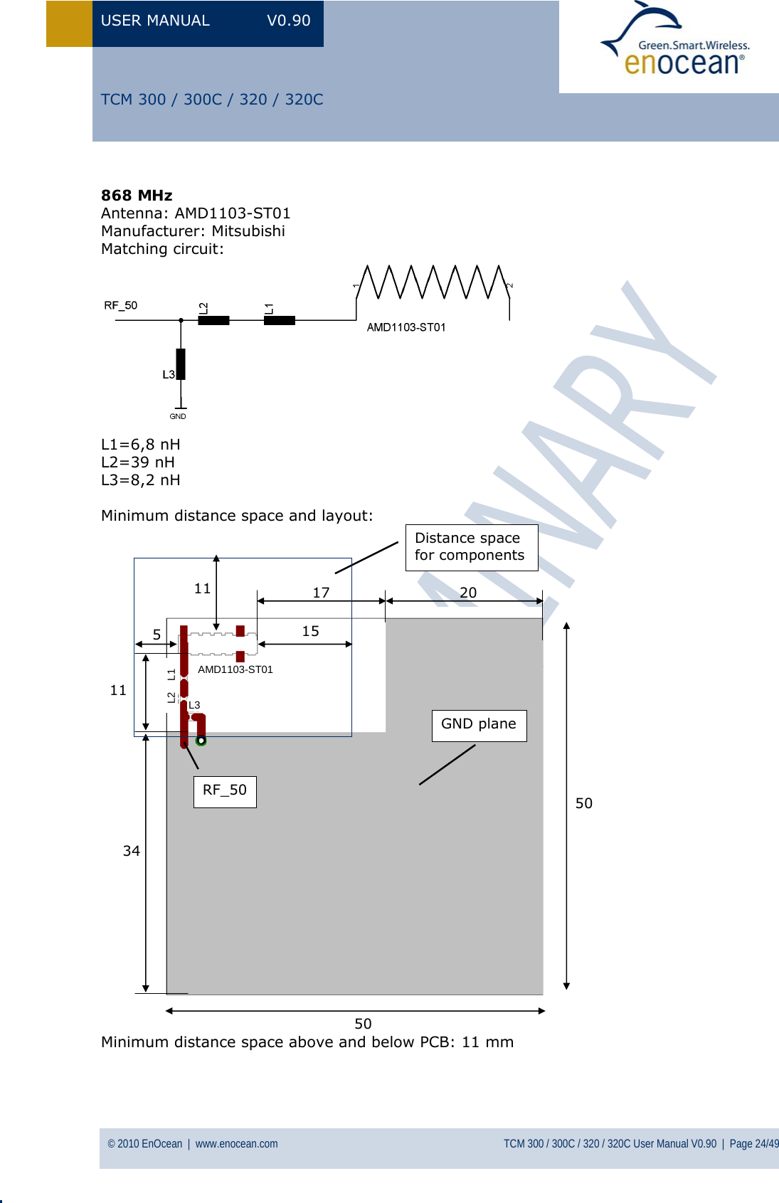 Page 24 of EnOcean TCM320C Transceiver Module User Manual  TCM3xy V0 90wip