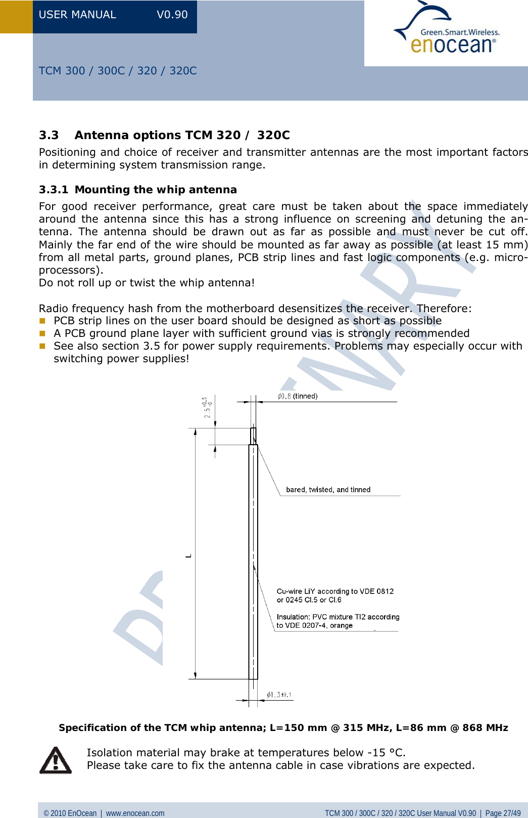Page 27 of EnOcean TCM320C Transceiver Module User Manual  TCM3xy V0 90wip