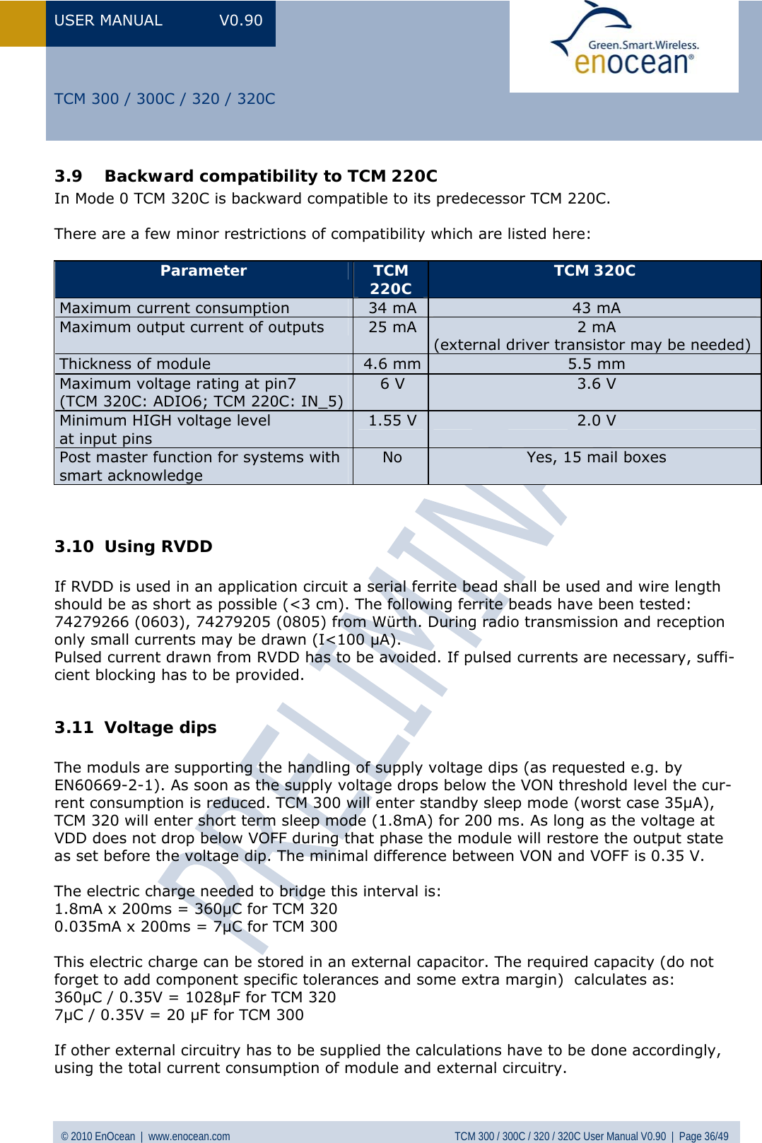 Page 36 of EnOcean TCM320C Transceiver Module User Manual  TCM3xy V0 90wip