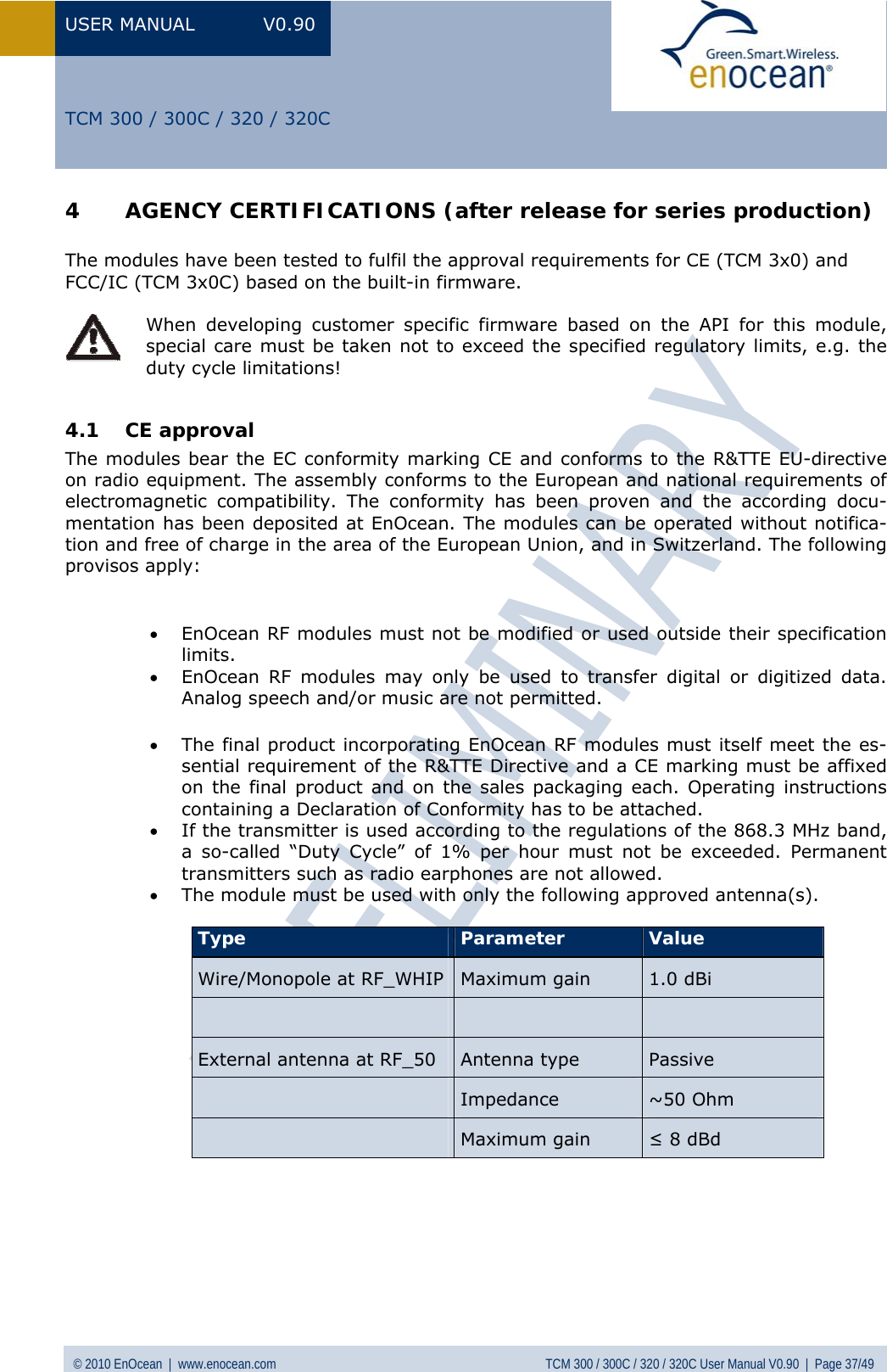 Page 37 of EnOcean TCM320C Transceiver Module User Manual  TCM3xy V0 90wip