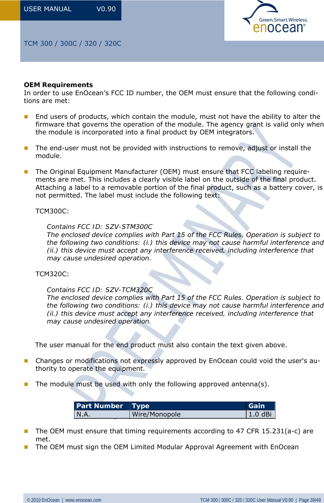 Page 39 of EnOcean TCM320C Transceiver Module User Manual  TCM3xy V0 90wip