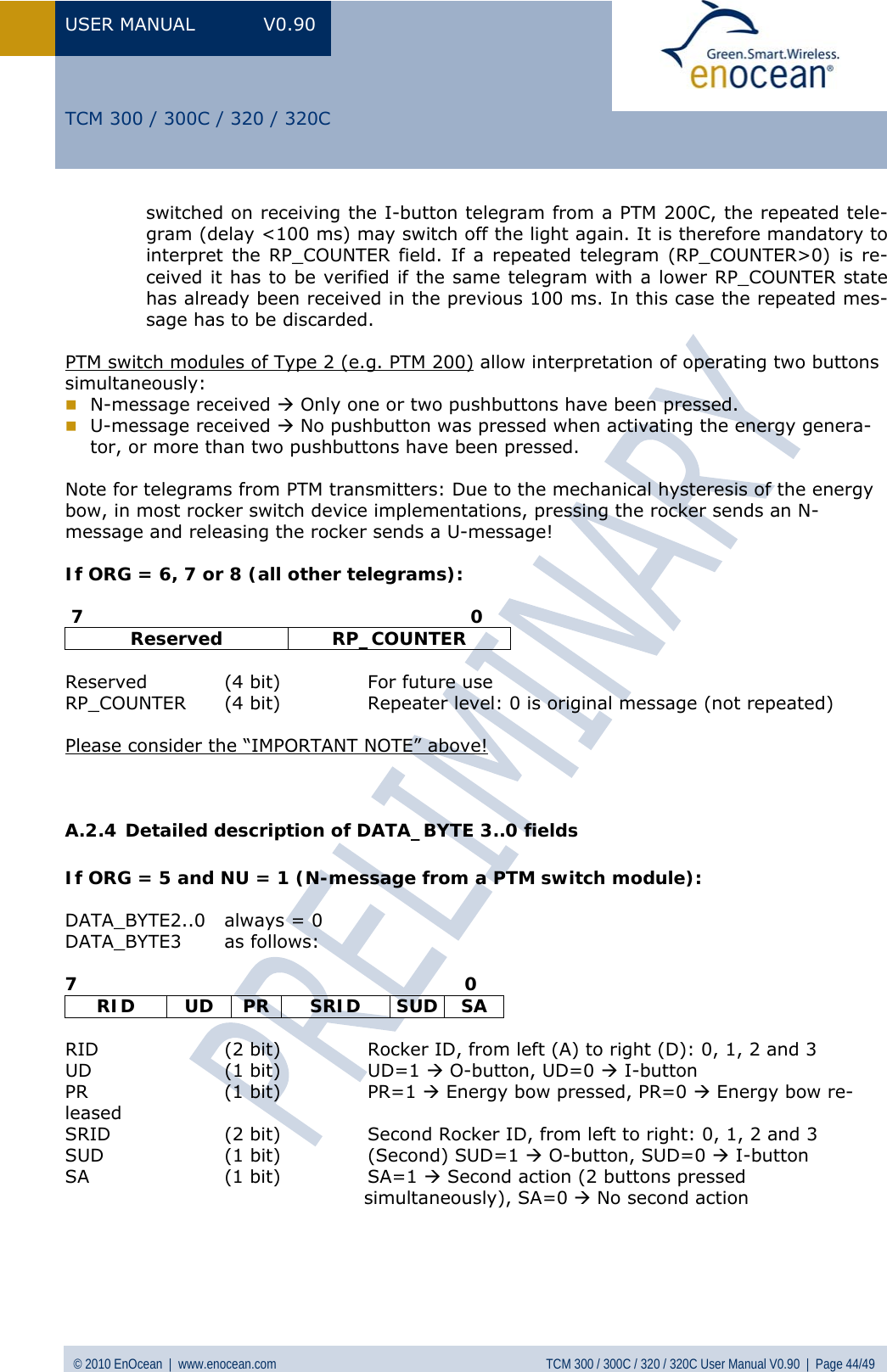 Page 44 of EnOcean TCM320C Transceiver Module User Manual  TCM3xy V0 90wip