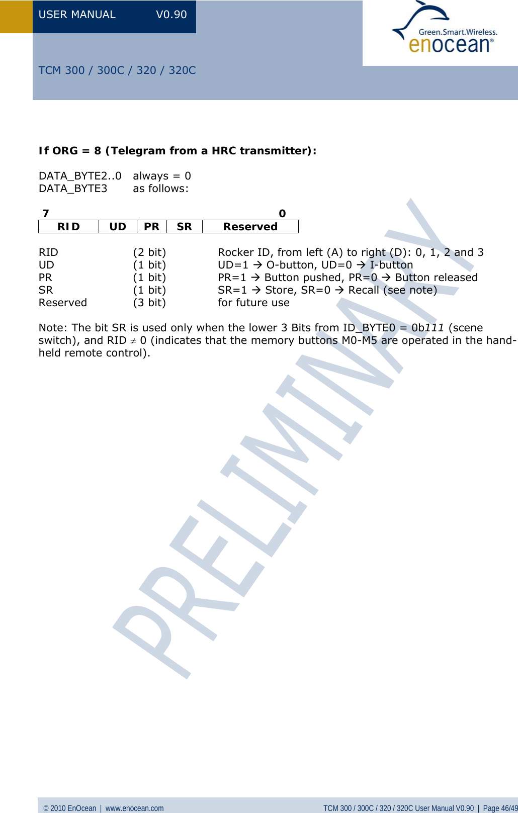Page 46 of EnOcean TCM320C Transceiver Module User Manual  TCM3xy V0 90wip