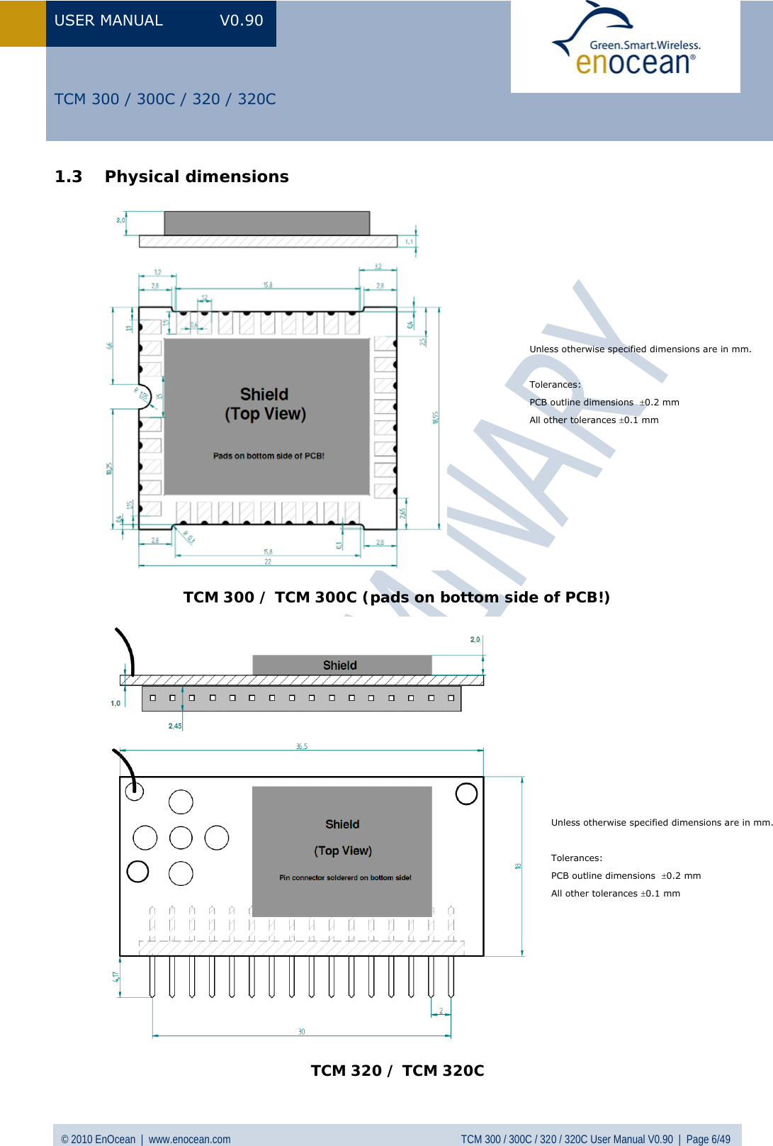 Page 6 of EnOcean TCM320C Transceiver Module User Manual  TCM3xy V0 90wip