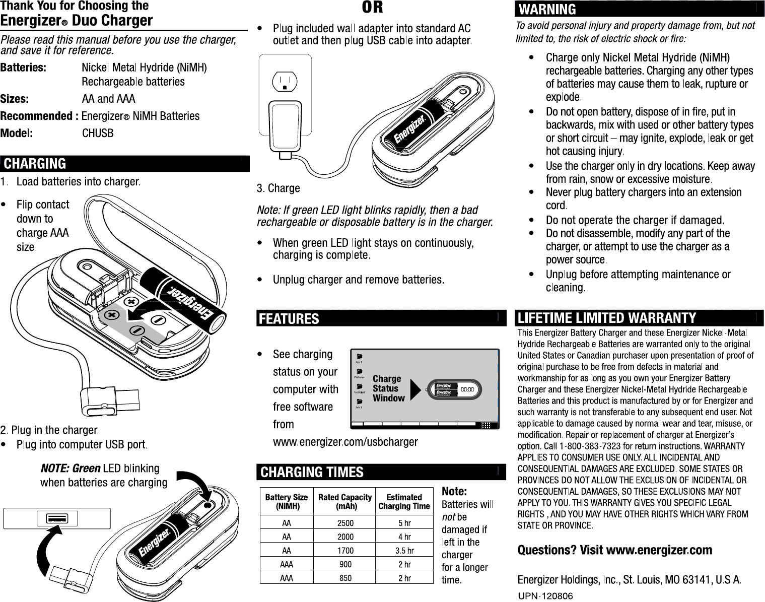 Page 1 of 1 - Energizer Energizer-Energizer-Battery-Charger-Chusb-Users-Manual- Chusb_instructions_English  Energizer-energizer-battery-charger-chusb-users-manual