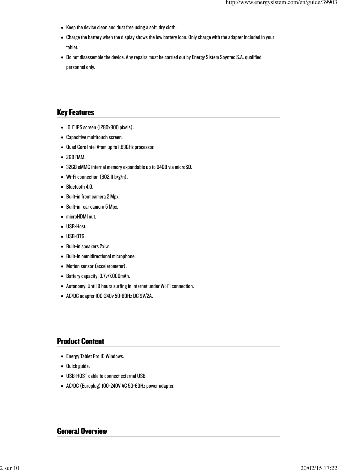 Page 2 of 10 - Energy-Sistem Energy-Sistem-Pro-10-Windows-User-Guide-  Energy-sistem-pro-10-windows-user-guide