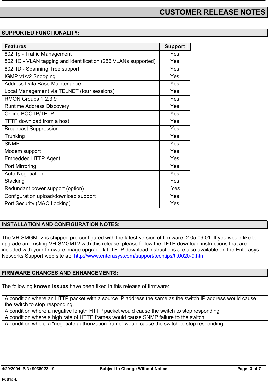 Page 3 of 7 - Enterasys-Networks Enterasys-Networks-Enterasys-Vertical-Horizon-Vh-2402S2-Users-Manual- Release Notes  Enterasys-networks-enterasys-vertical-horizon-vh-2402s2-users-manual