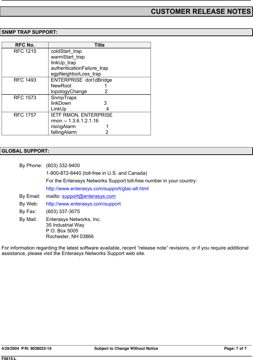 Page 7 of 7 - Enterasys-Networks Enterasys-Networks-Enterasys-Vertical-Horizon-Vh-2402S2-Users-Manual- Release Notes  Enterasys-networks-enterasys-vertical-horizon-vh-2402s2-users-manual