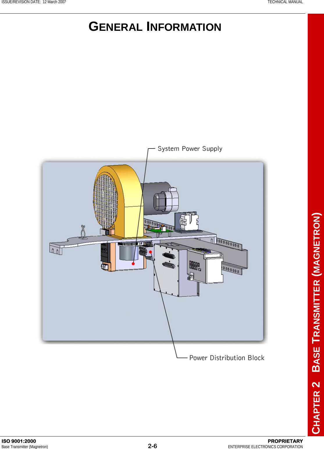 ISSUE/REVISION DATE:  12 March 2007    TECHNICAL MANUAL         CHAPTER 2   BASE TRANSMITTER (MAGNETRON) ISO 9001:2000    PROPRIETARY Base Transmitter (Magnetron)  2-6  ENTERPRISE ELECTRONICS CORPORATION  GENERAL INFORMATION 