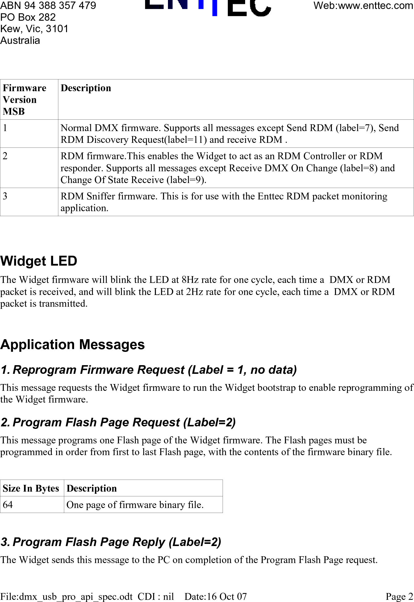 Page 2 of 9 - Enttec Dmx Usb Pro Api Spec User Manual