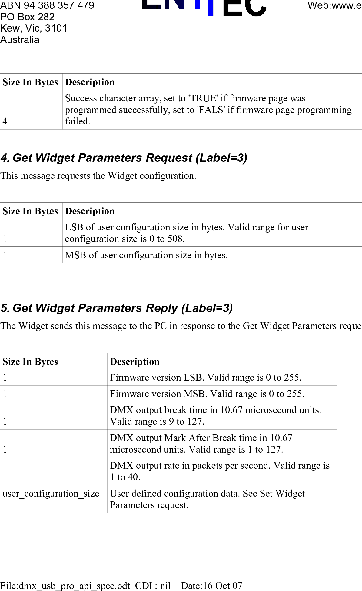 Page 3 of 9 - Enttec Dmx Usb Pro Api Spec User Manual
