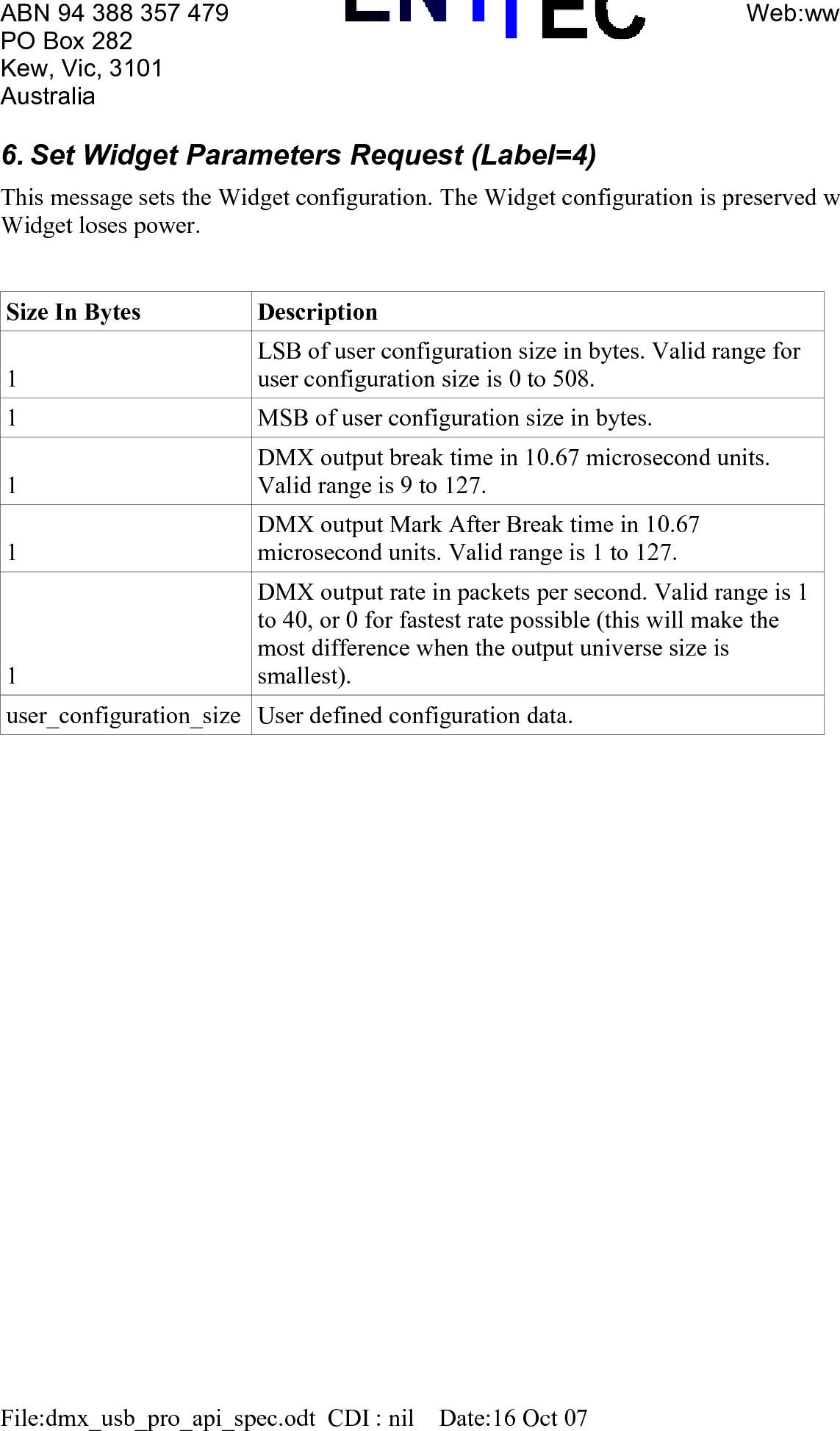 Page 4 of 9 - Enttec Dmx Usb Pro Api Spec User Manual