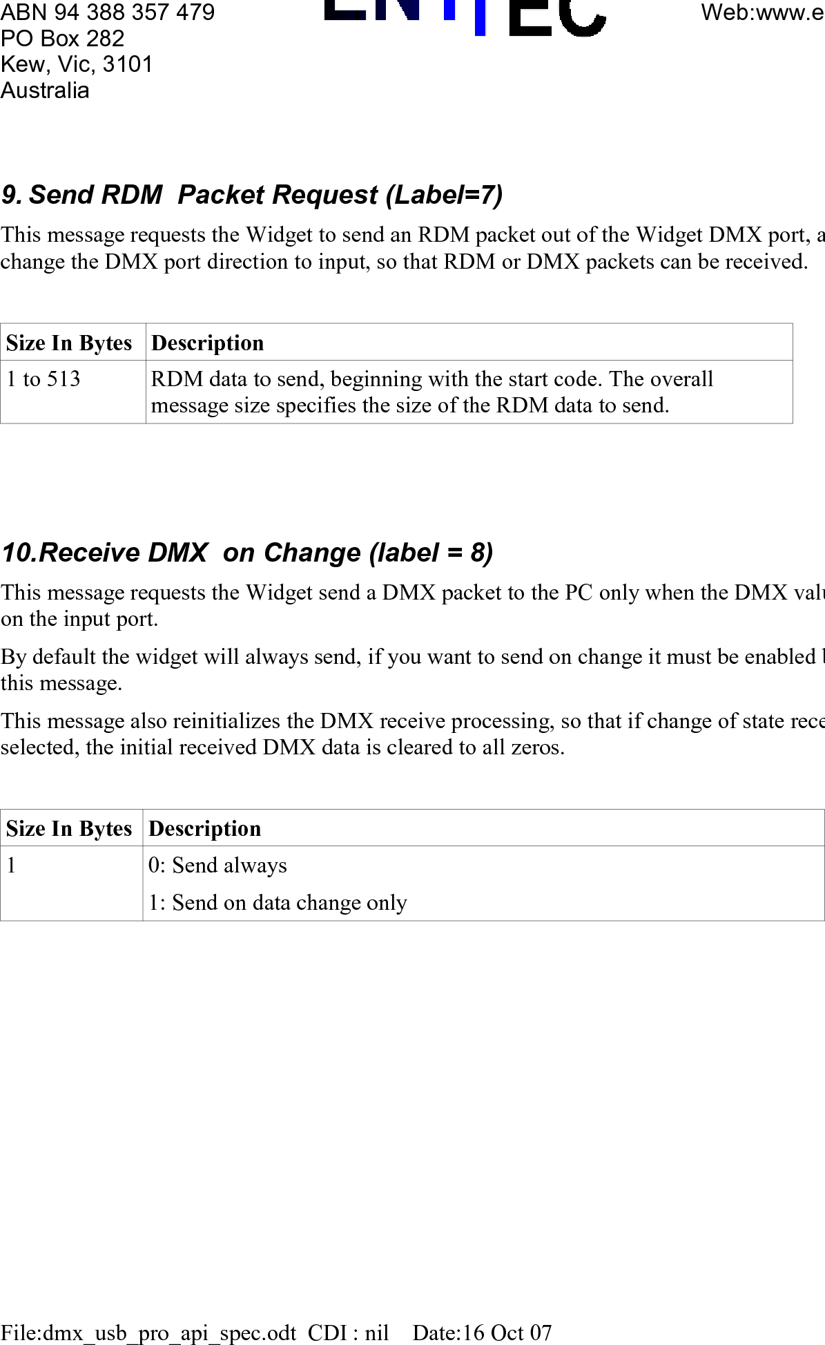 Page 6 of 9 - Enttec Dmx Usb Pro Api Spec User Manual