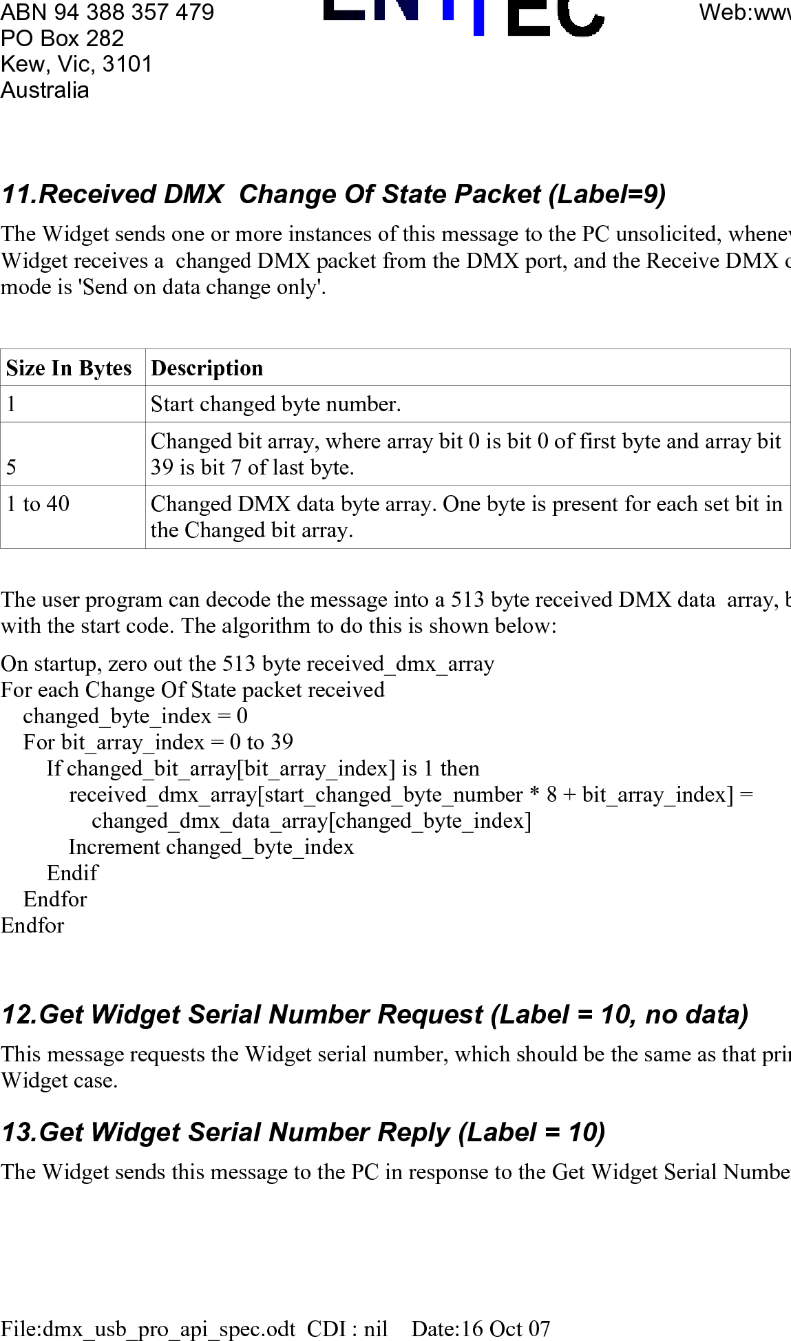 Page 7 of 9 - Enttec Dmx Usb Pro Api Spec User Manual