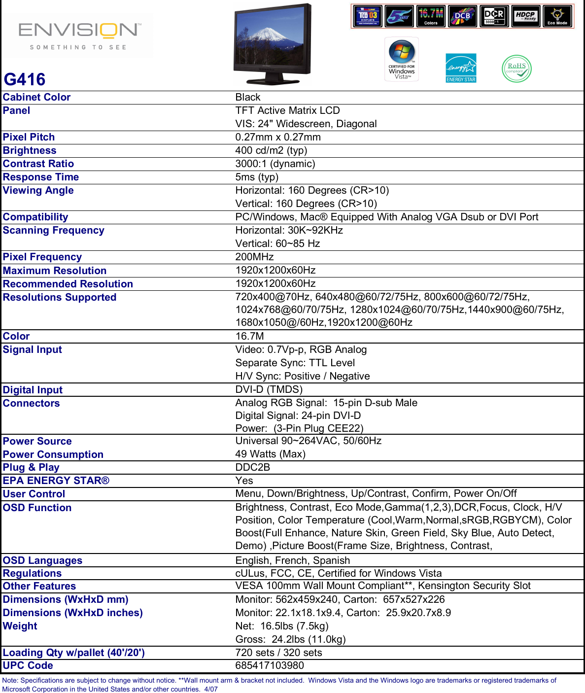 Page 1 of 1 - Envision-Peripherals Envision-Peripherals-Envision-Professional-G416-Users-Manual-  Envision-peripherals-envision-professional-g416-users-manual