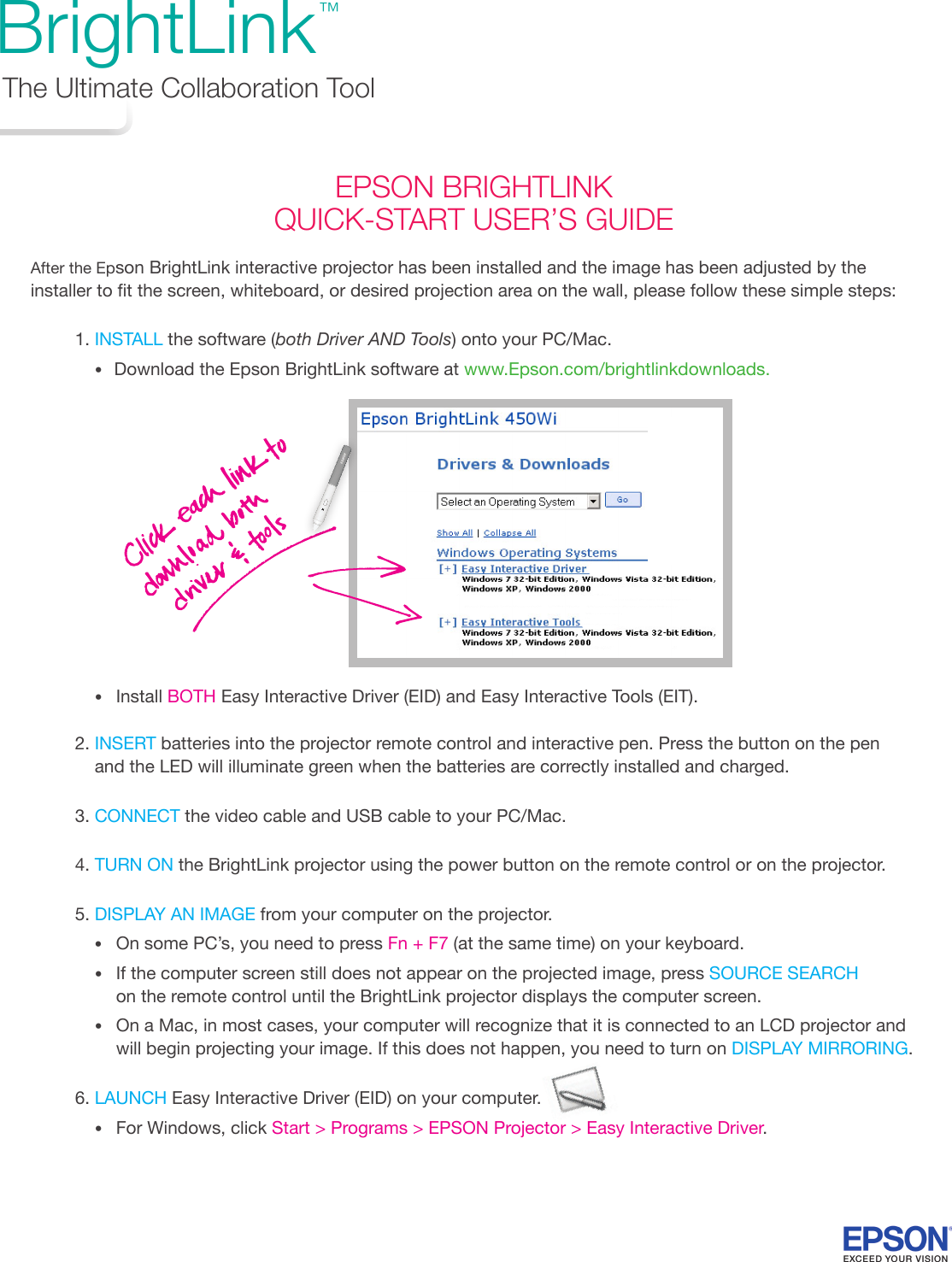 Page 1 of 2 - Epson Epson-Brightlink-450Wi-Interactive-Projector-Quick-Start-Manual-  Epson-brightlink-450wi-interactive-projector-quick-start-manual
