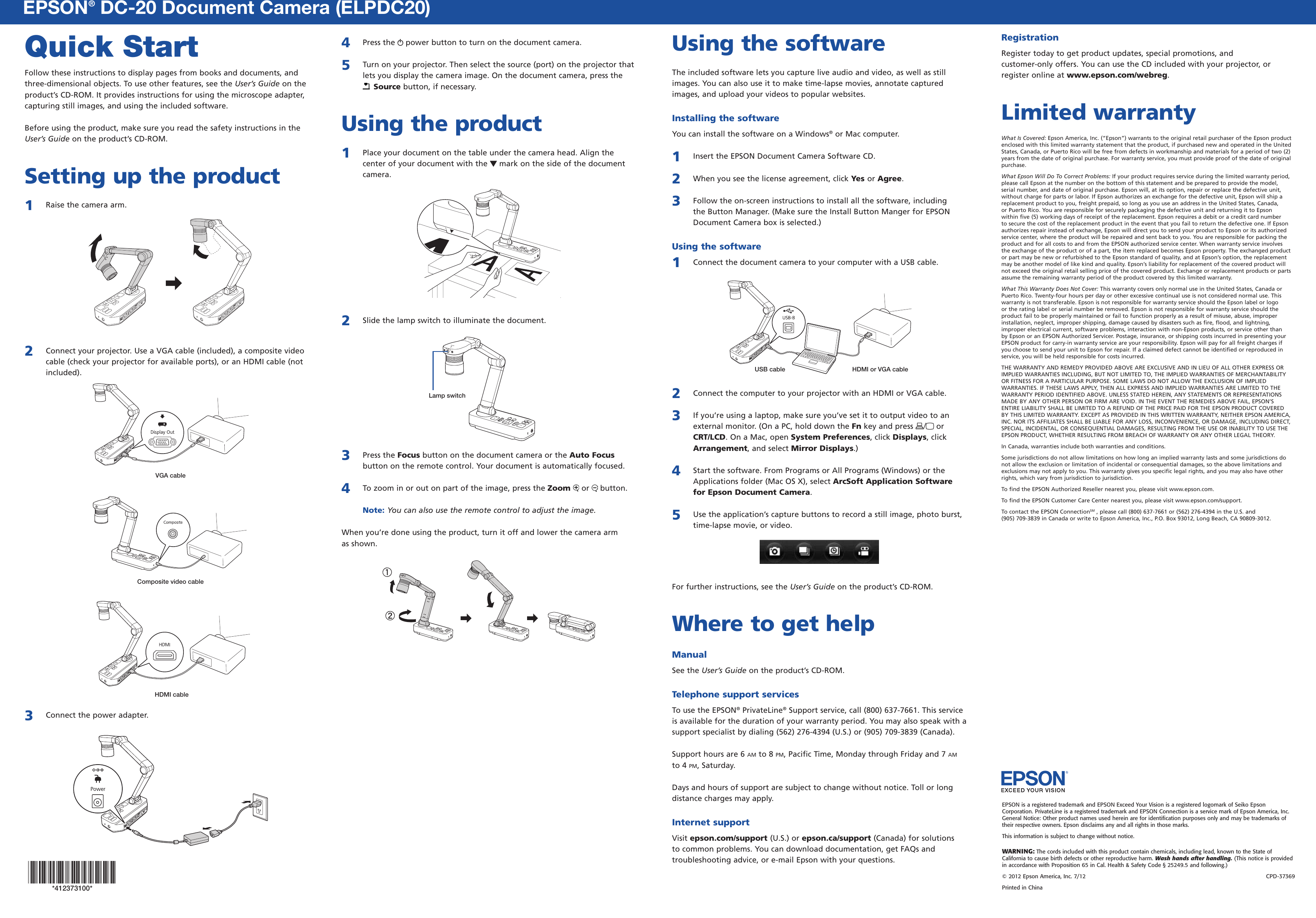 Page 1 of 4 - Epson Epson-Dc-20--Camera-Quick-Start-Manual- Quick Start - DC-20  Epson-dc-20--camera-quick-start-manual