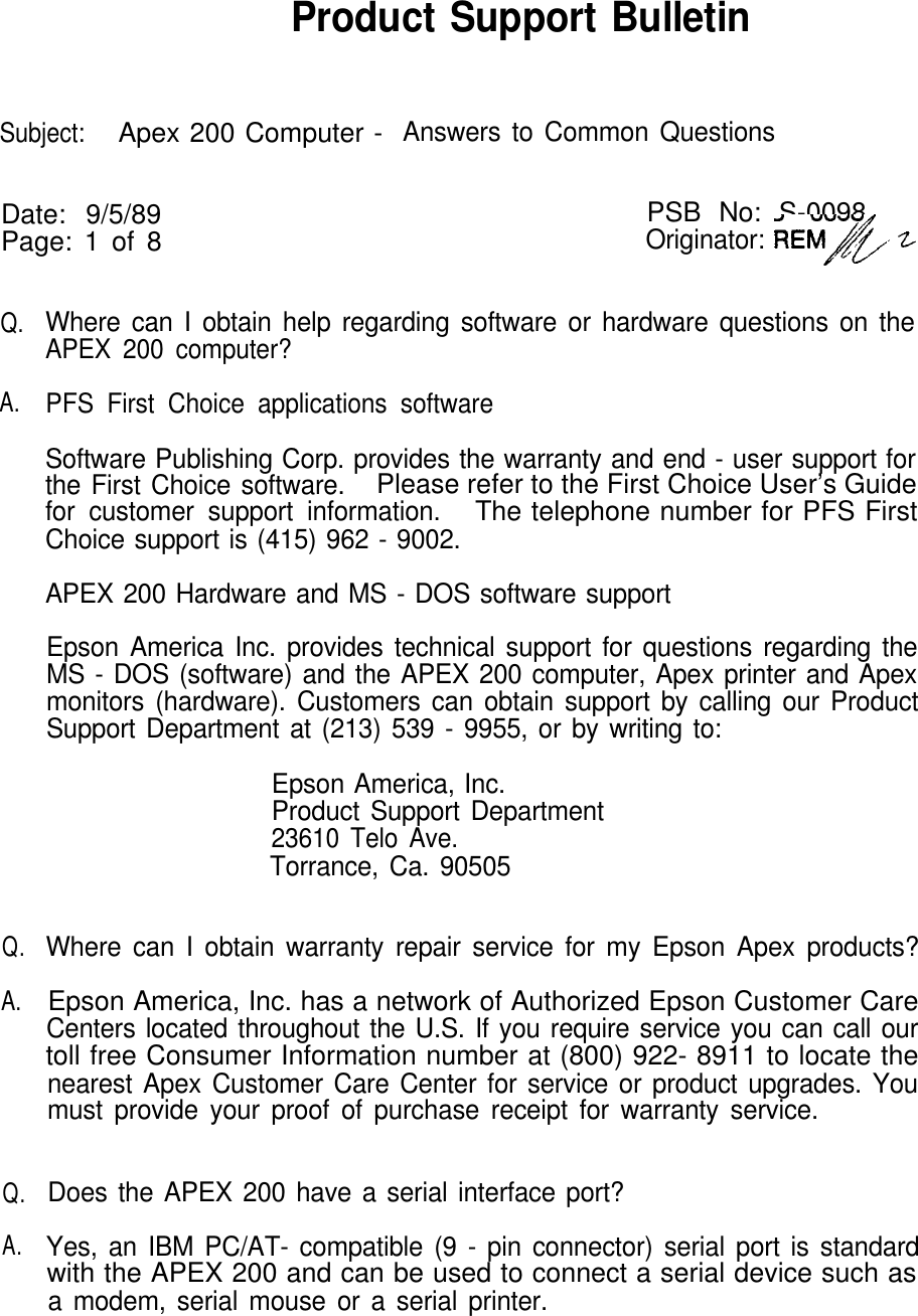 Page 4 of 12 - Epson Epson-Epson-Apex-200-Product-Support-Bulletin- Apex 200 - Product Support Bulletin  Epson-epson-apex-200-product-support-bulletin