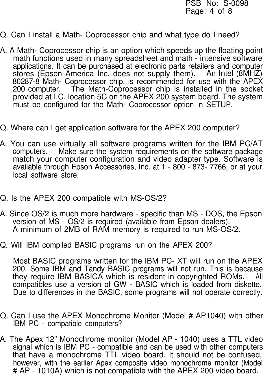 Page 7 of 12 - Epson Epson-Epson-Apex-200-Product-Support-Bulletin- Apex 200 - Product Support Bulletin  Epson-epson-apex-200-product-support-bulletin