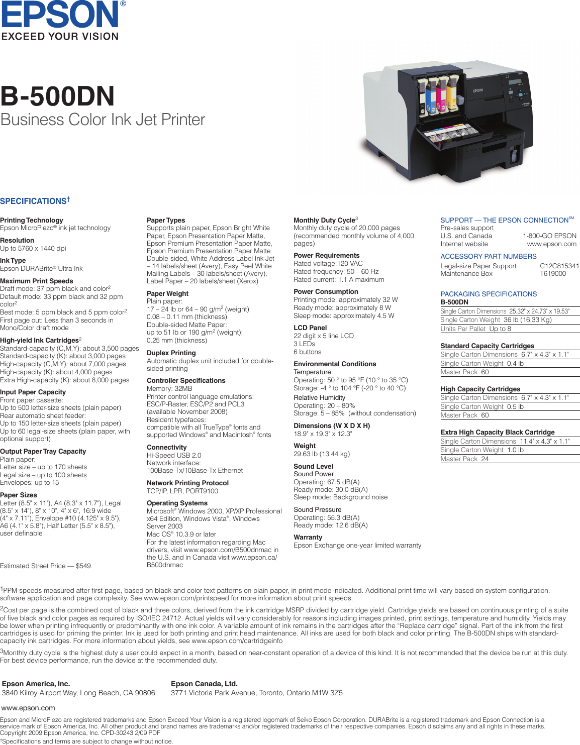 Page 2 of 2 - Epson Epson-Epson-B-500Dn-Business-Color-Inkjet-Printer-Product-Brochure- B-500DN Business Color Ink Jet Printer - Product Brochure  Epson-epson-b-500dn-business-color-inkjet-printer-product-brochure
