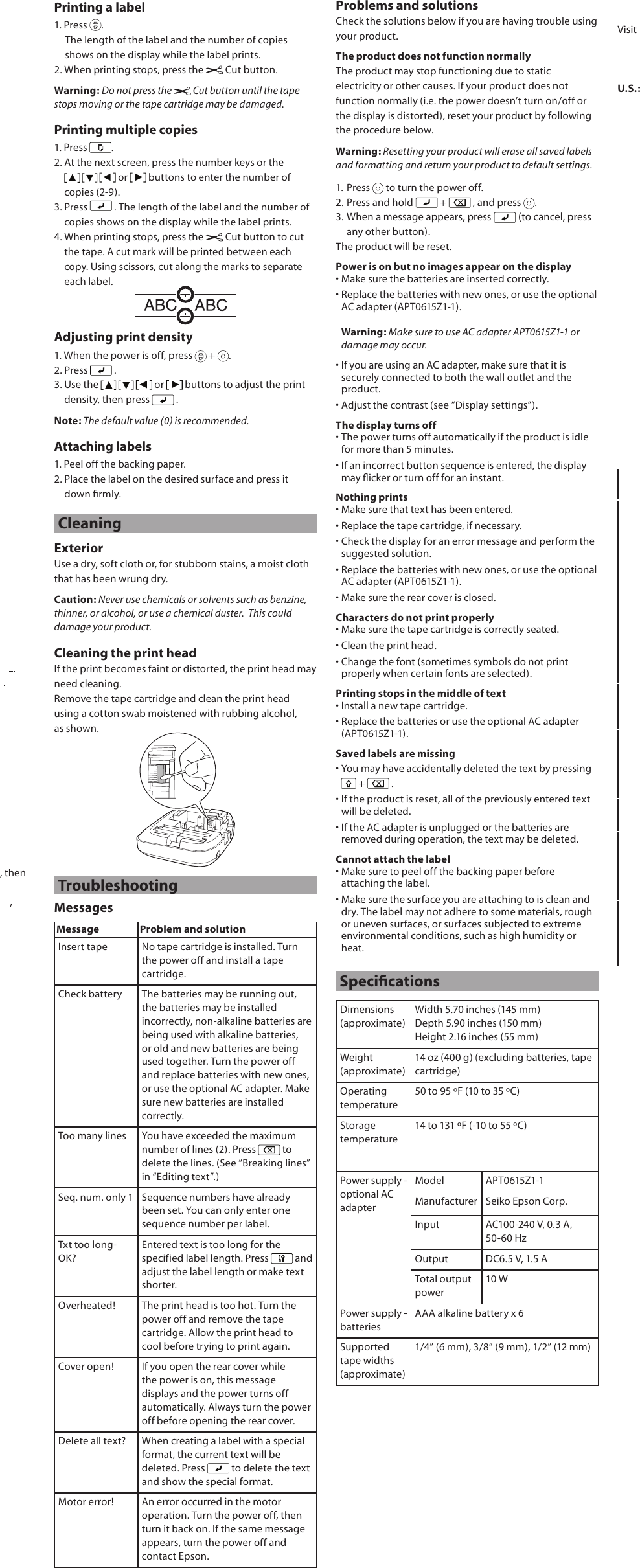 Page 3 of 8 - Epson Epson-Epson-Lw-300-Owner-S-Manual User's Guide - LW-300