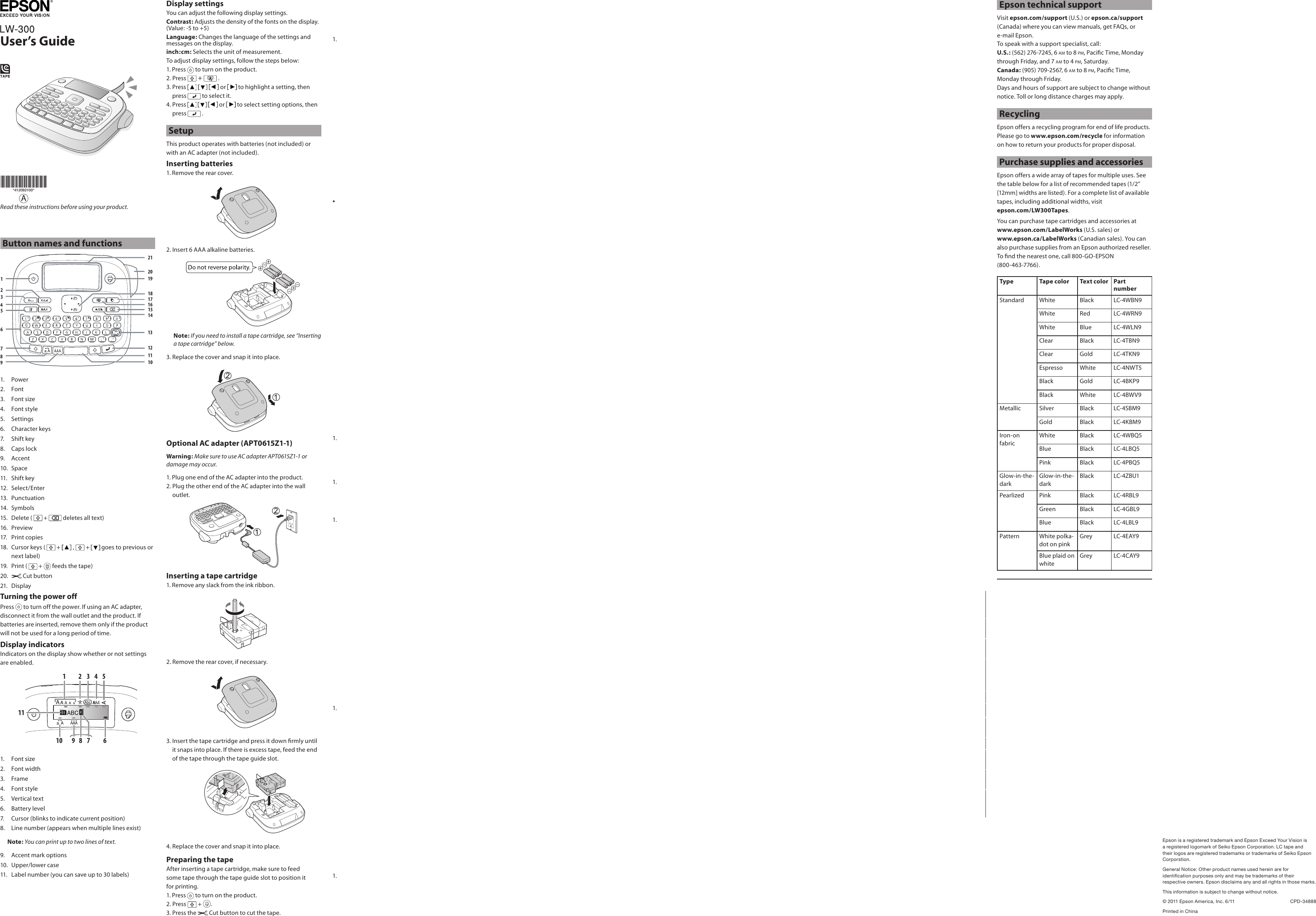 Page 4 of 8 - Epson Epson-Epson-Lw-300-Owner-S-Manual User's Guide - LW-300