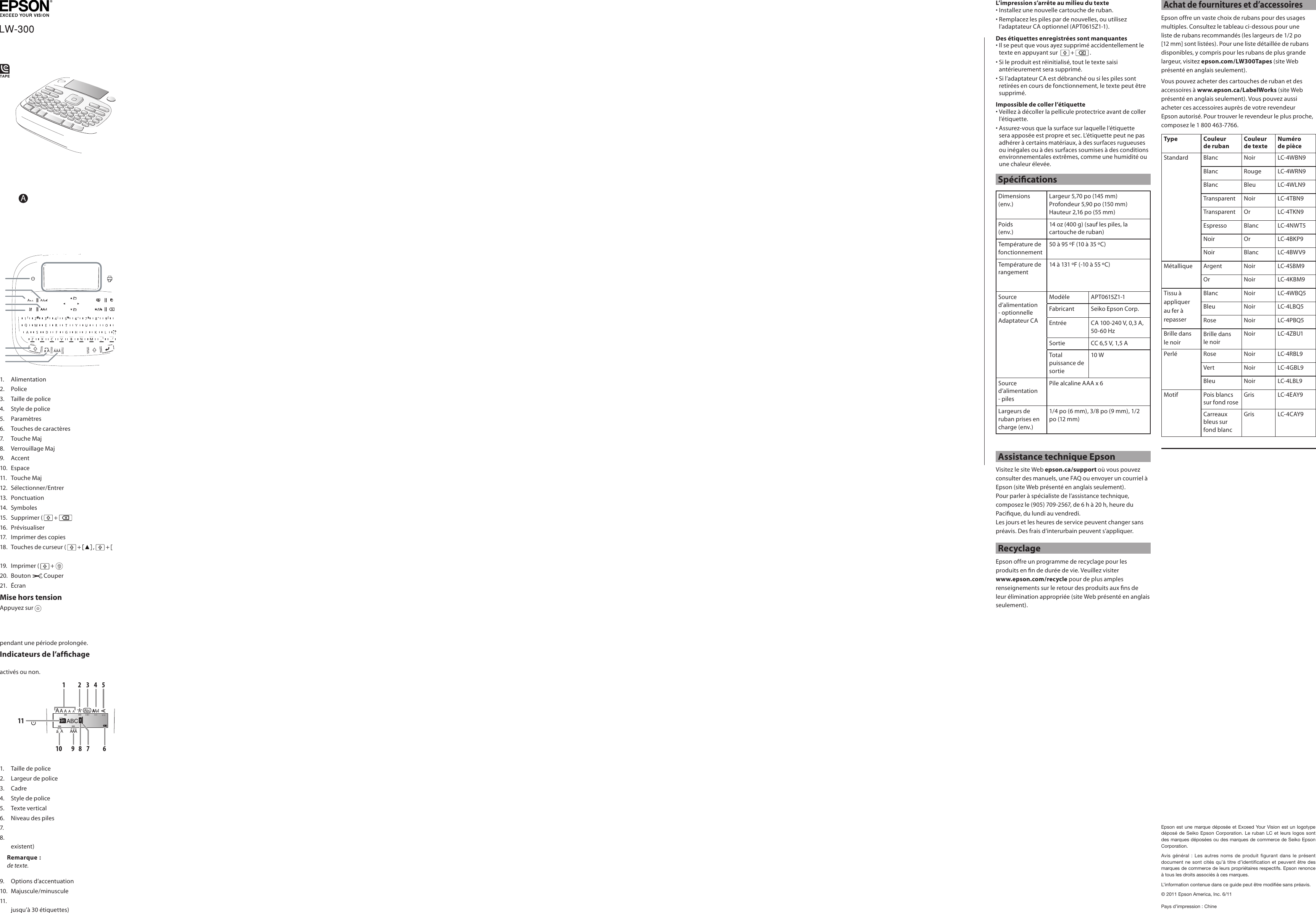 Page 8 of 8 - Epson Epson-Epson-Lw-300-Owner-S-Manual User's Guide - LW-300