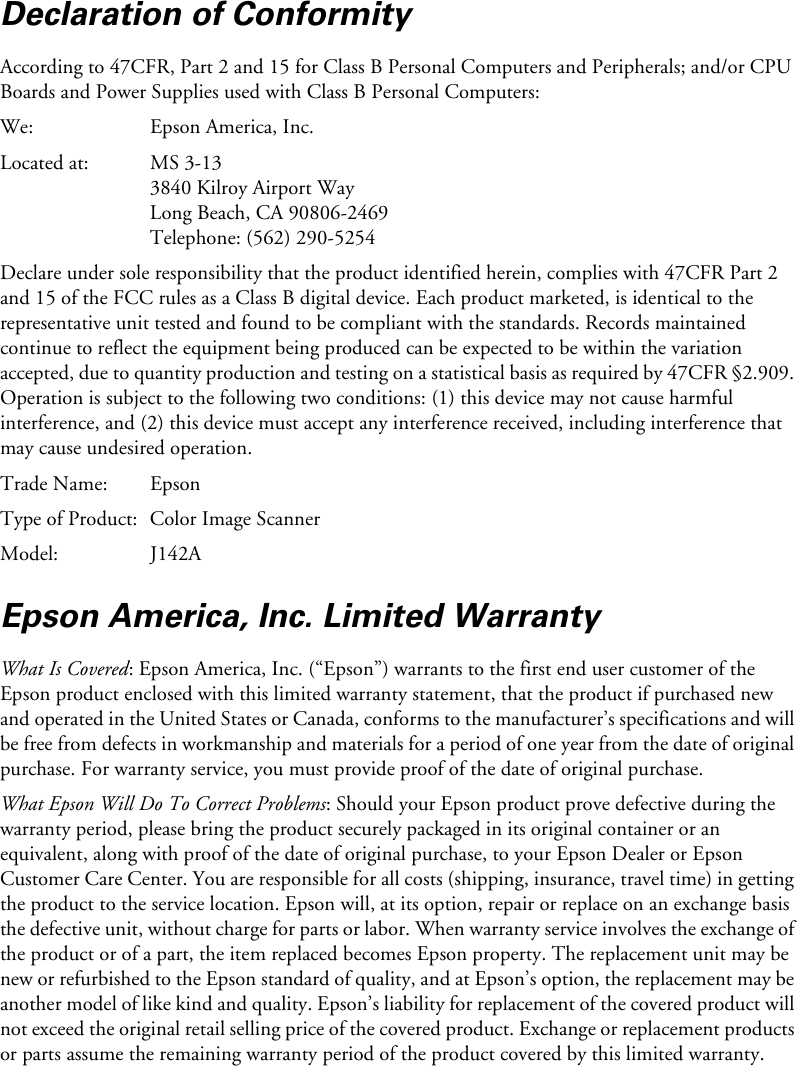 Page 3 of 4 - Epson Epson-Epson-Perfection-2580-Photo-Notice- Perfection 2480/2580 Notices Booklet  Epson-epson-perfection-2580-photo-notice