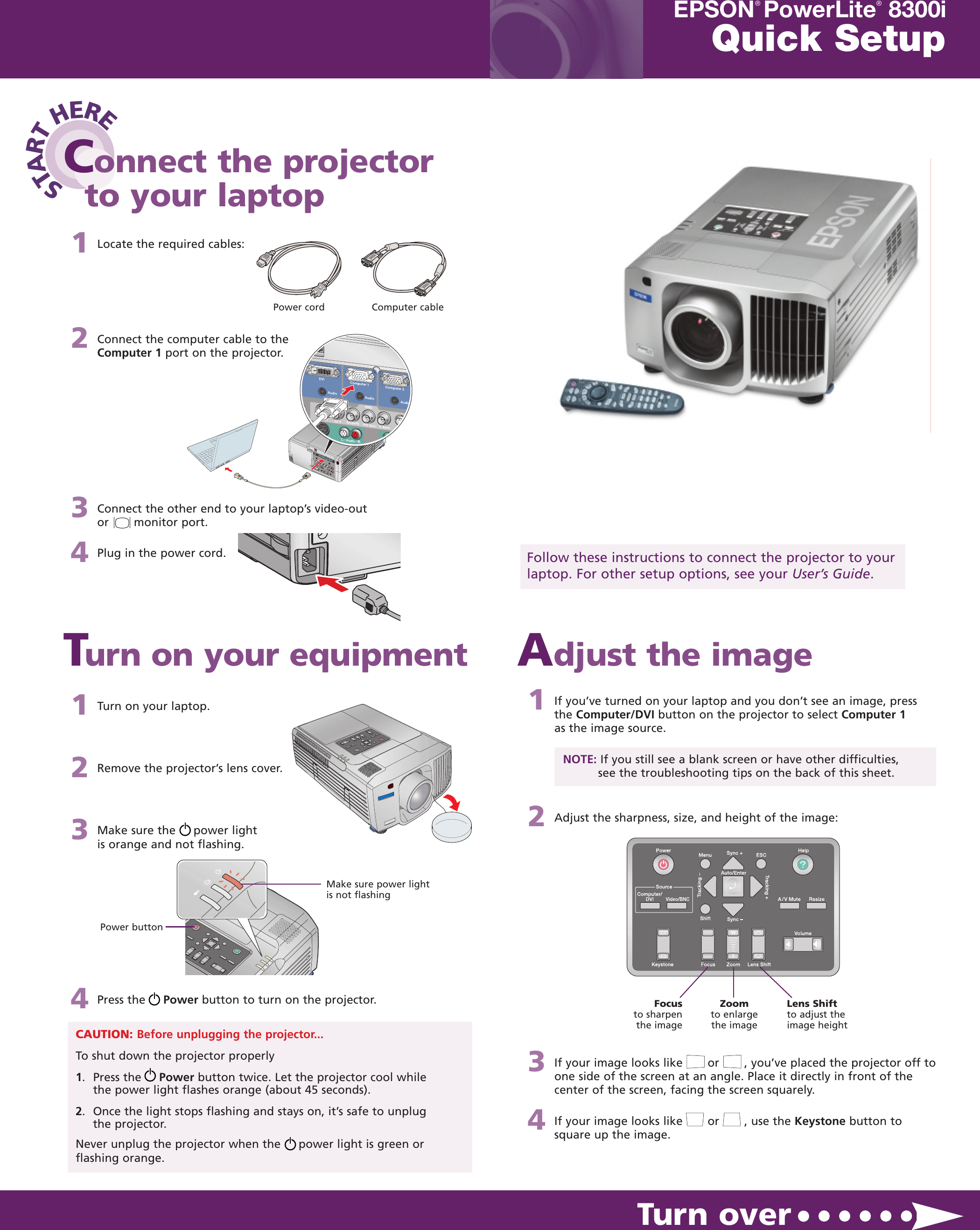 Page 1 of 2 - Epson Epson-Epson-Powerlite-8300I-Quick-Start-Manual- PowerLite 8300 Series - Quick Start  Epson-epson-powerlite-8300i-quick-start-manual