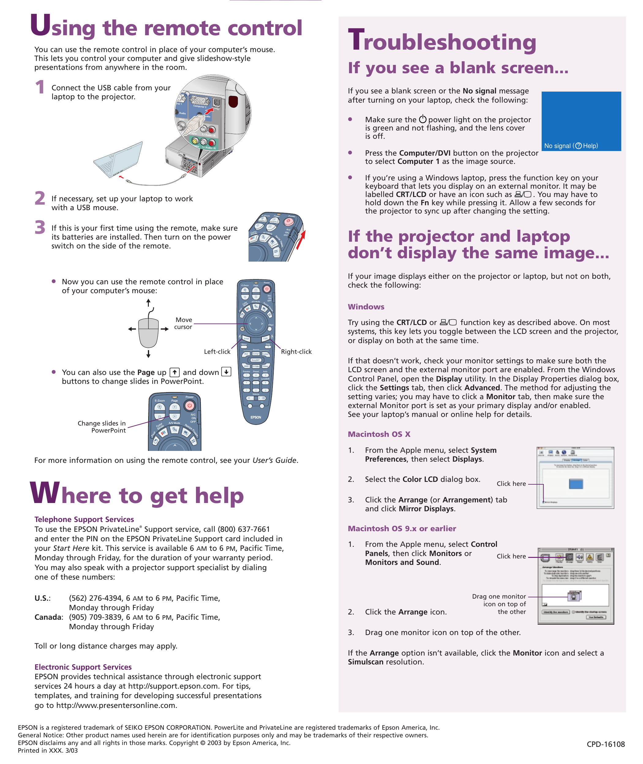 Page 2 of 2 - Epson Epson-Epson-Powerlite-8300I-Quick-Start-Manual- PowerLite 8300 Series - Quick Start  Epson-epson-powerlite-8300i-quick-start-manual