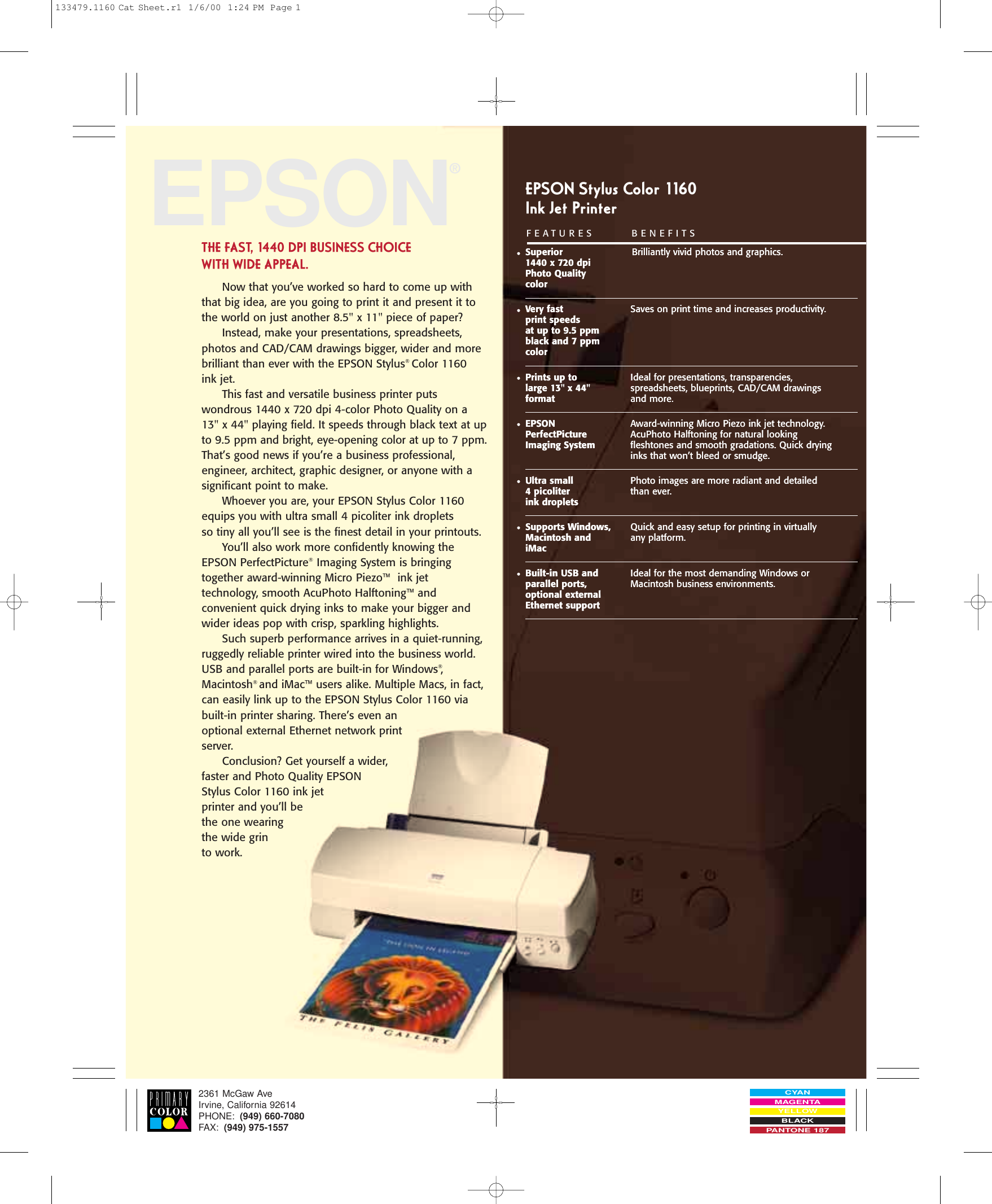 Page 1 of 2 - Epson Epson-Epson-Stylus-Color-1160-Ink-Jet-Printer-Product-Brochure-  Epson-epson-stylus-color-1160-ink-jet-printer-product-brochure