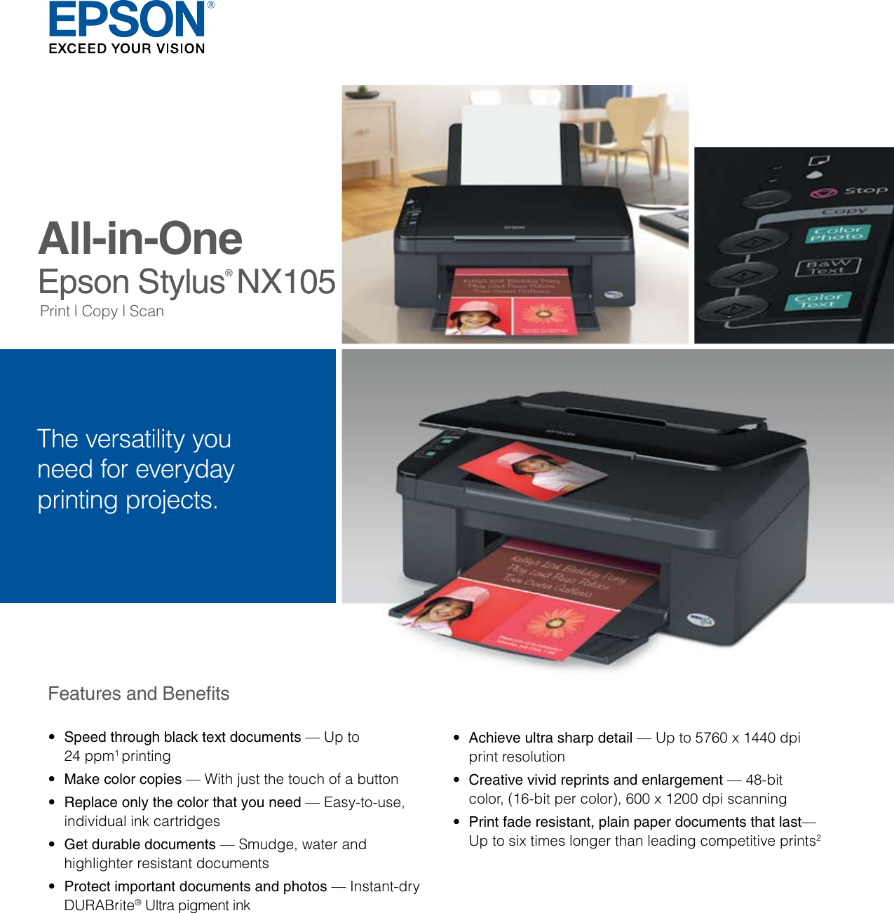 Page 1 of 2 - Epson Epson-Epson-Stylus-Nx105-All-In-One-Printer-Product-Brochure- Stylus NX-105 - Product Brochure  Epson-epson-stylus-nx105-all-in-one-printer-product-brochure