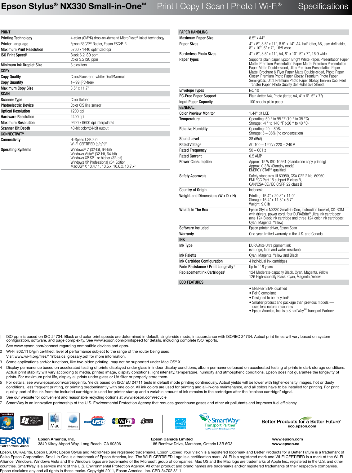 Page 2 of 2 - Epson Epson-Epson-Stylus-Nx330-Small-In-One-All-In-One-Printer-Product-Brochure- Stylus® NX330 - Product Brochure  Epson-epson-stylus-nx330-small-in-one-all-in-one-printer-product-brochure