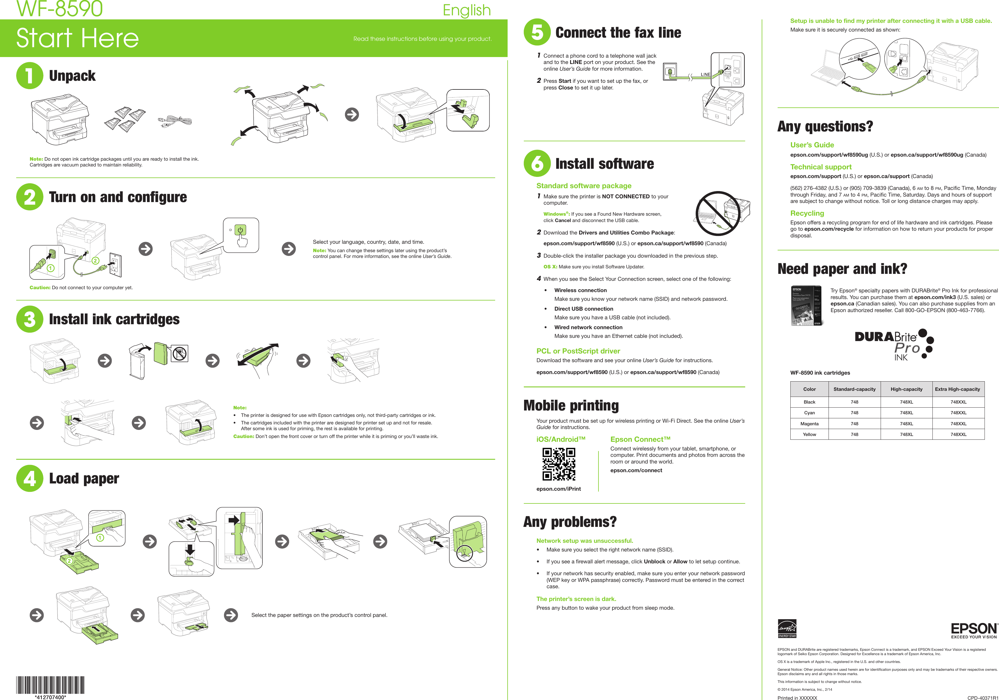 Page 2 of 4 - Epson Epson-Epson-Workforce-Pro-Wf-8590-Network-Multifunction-Color-Printer-Start-Here-Guide- Start Here - WF-8590  Epson-epson-workforce-pro-wf-8590-network-multifunction-color-printer-start-here-guide