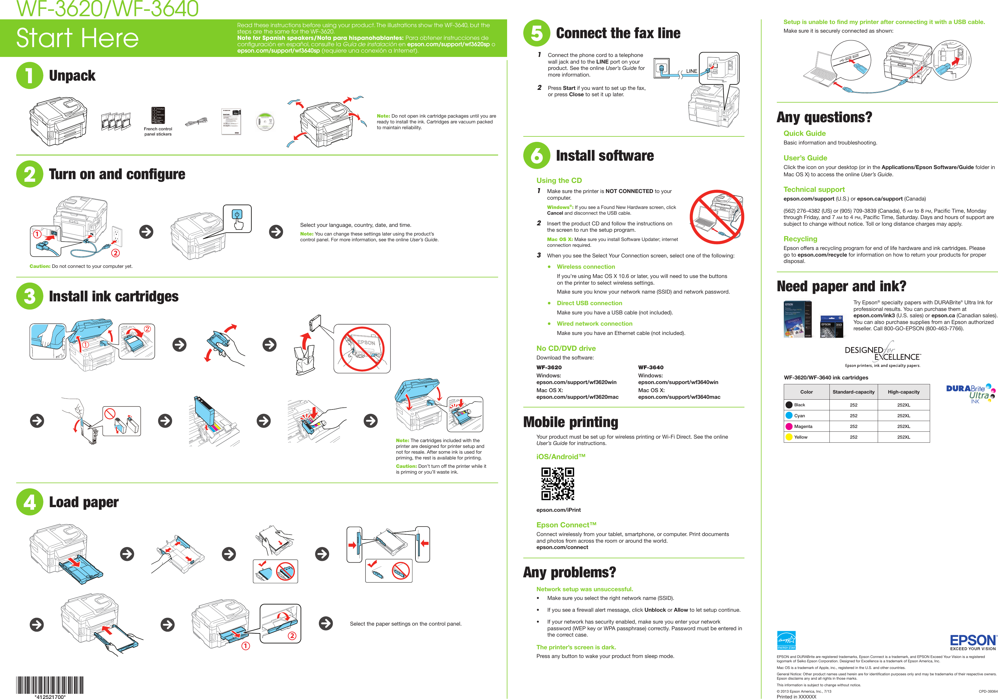 Page 2 of 4 - Epson Epson-Epson-Workforce-Wf-3620-All-In-One-Printer-Start-Here-Guide- Start Here - WF-3620/WF-3640  Epson-epson-workforce-wf-3620-all-in-one-printer-start-here-guide