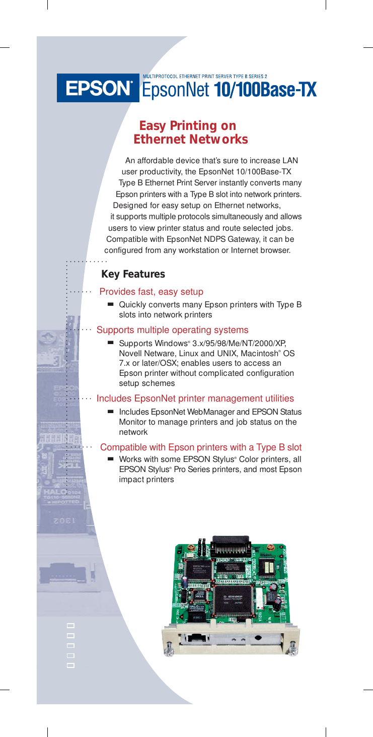 Epson 10 100Base Tx Type B Internal Print Server