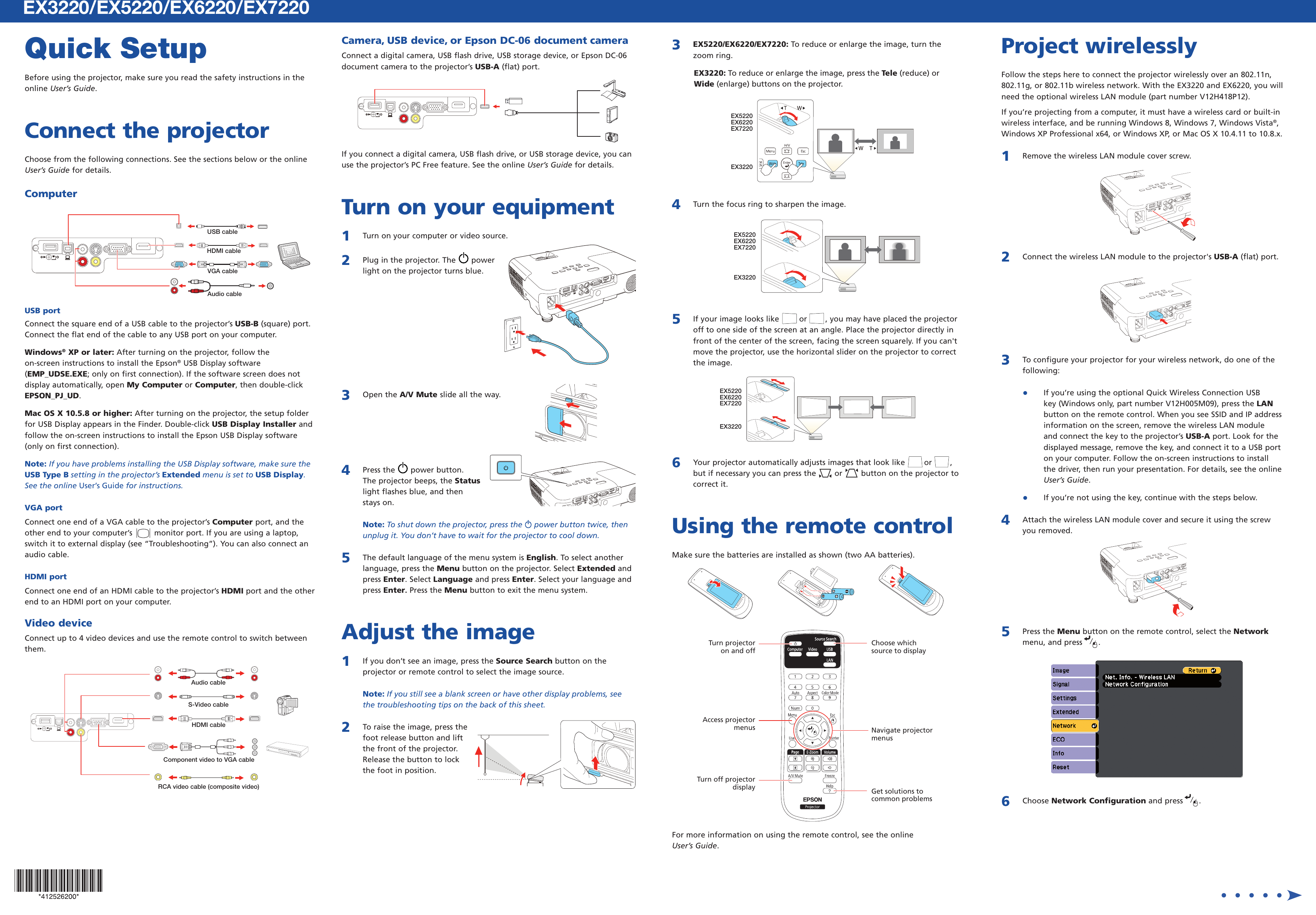 Page 1 of 4 - Epson Epson-Ex3220-Svga-3Lcd-Projector-Quick-Setup-And-Warranty- Quick Setup - EX3220/EX5220/EX6220/EX7220 Epson-ex3220-svga-3lcd-projector-quick-setup-and-warranty