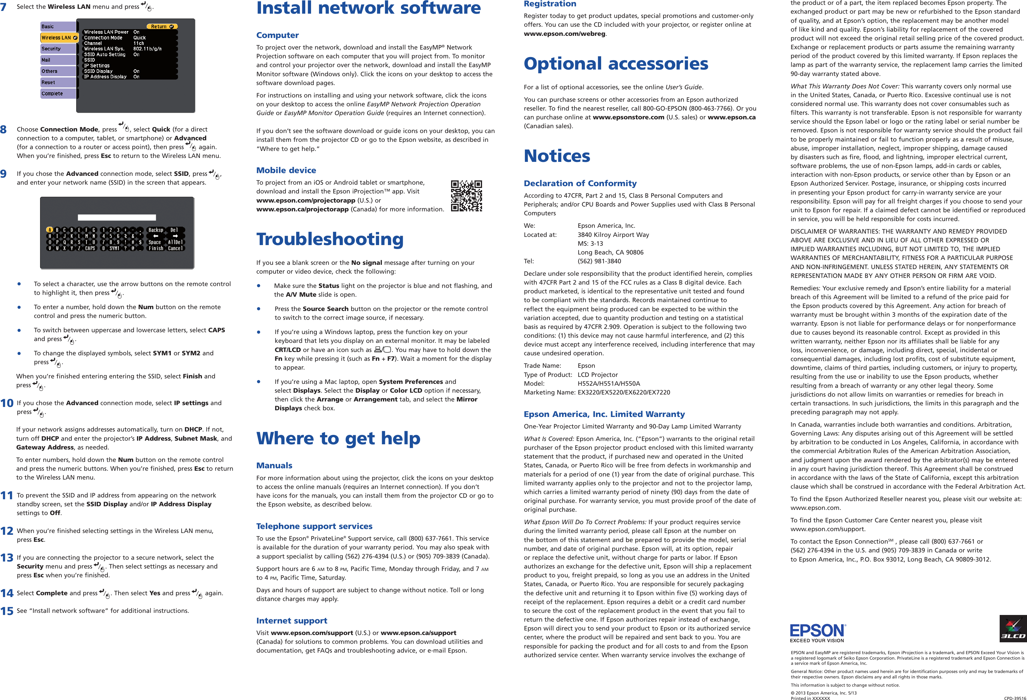 Page 4 of 4 - Epson Epson-Ex3220-Svga-3Lcd-Projector-Quick-Setup-And-Warranty- Quick Setup - EX3220/EX5220/EX6220/EX7220 Epson-ex3220-svga-3lcd-projector-quick-setup-and-warranty
