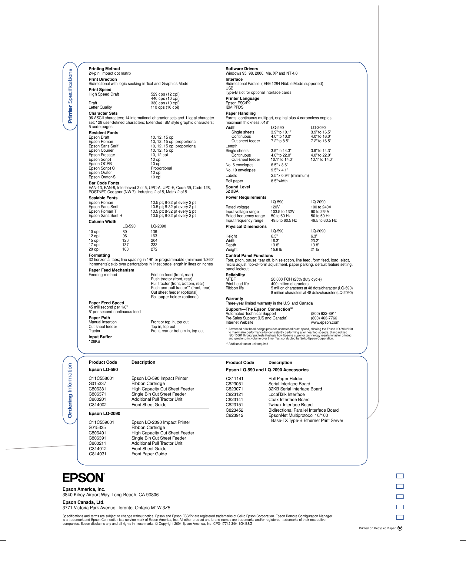 Page 2 of 2 - Epson Epson-Lq-2090-Impact-Printer-Product-Brochure-  Epson-lq-2090-impact-printer-product-brochure