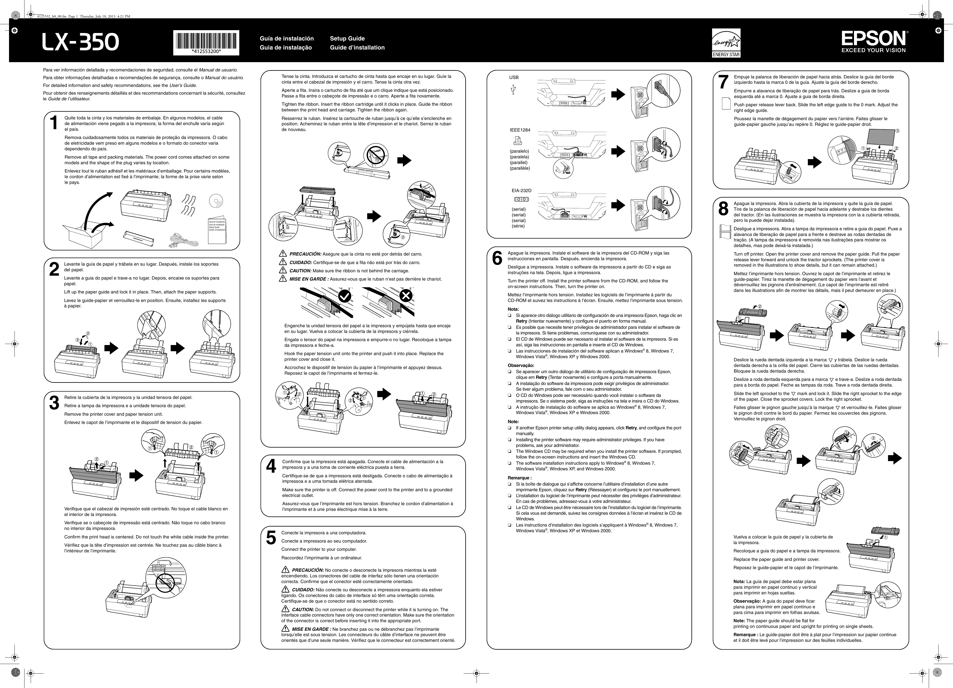 Page 1 of 4 - Epson Epson-Lx-350-Impact-Printer-Setup-Guide- Setup Guide - LX-350  Epson-lx-350-impact-printer-setup-guide