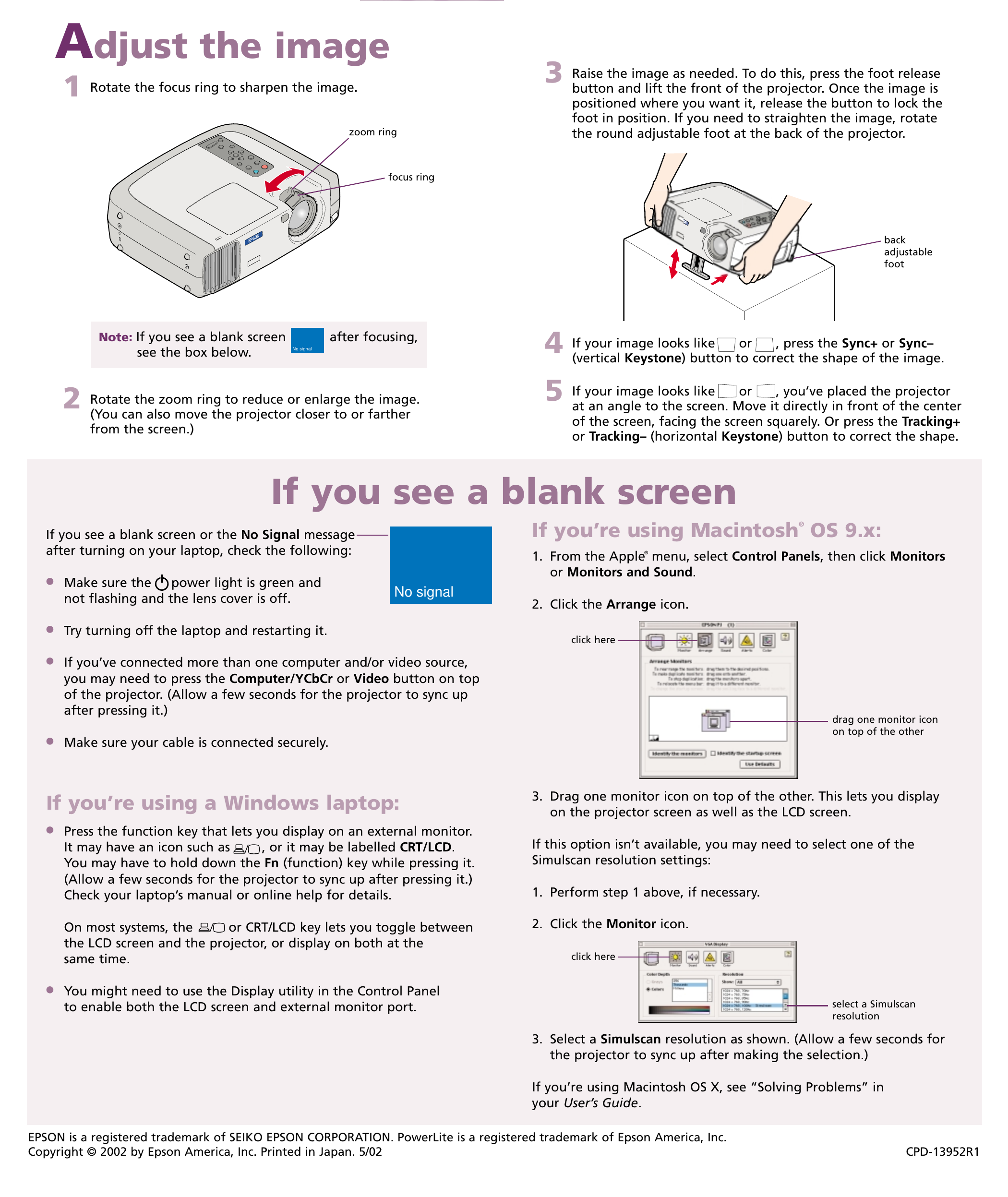 Page 2 of 2 - Epson Epson-Powerlite-600P-Multimedia-Projector-Quick-Start-Manual- PowerLite 820p/811p/600p - Quick Start  Epson-powerlite-600p-multimedia-projector-quick-start-manual