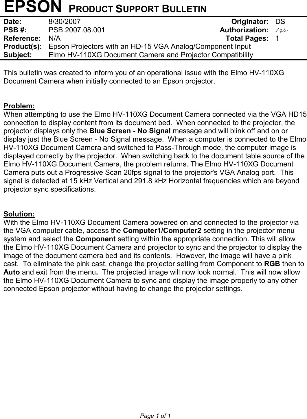 Page 1 of 11 - Epson Epson-Powerlite-715C-Multimedia-Projector-Product-Support-Bulletin- Epson-powerlite-715c-multimedia-projector-product-support-bulletin