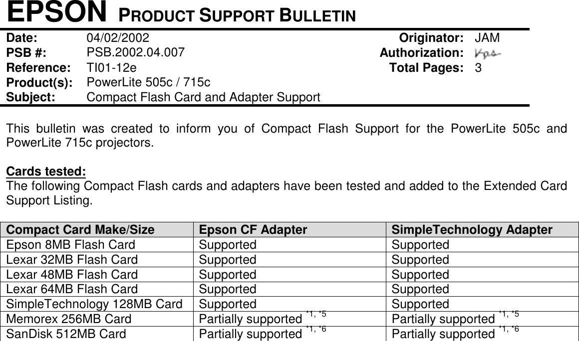 Page 2 of 11 - Epson Epson-Powerlite-715C-Multimedia-Projector-Product-Support-Bulletin- Epson-powerlite-715c-multimedia-projector-product-support-bulletin